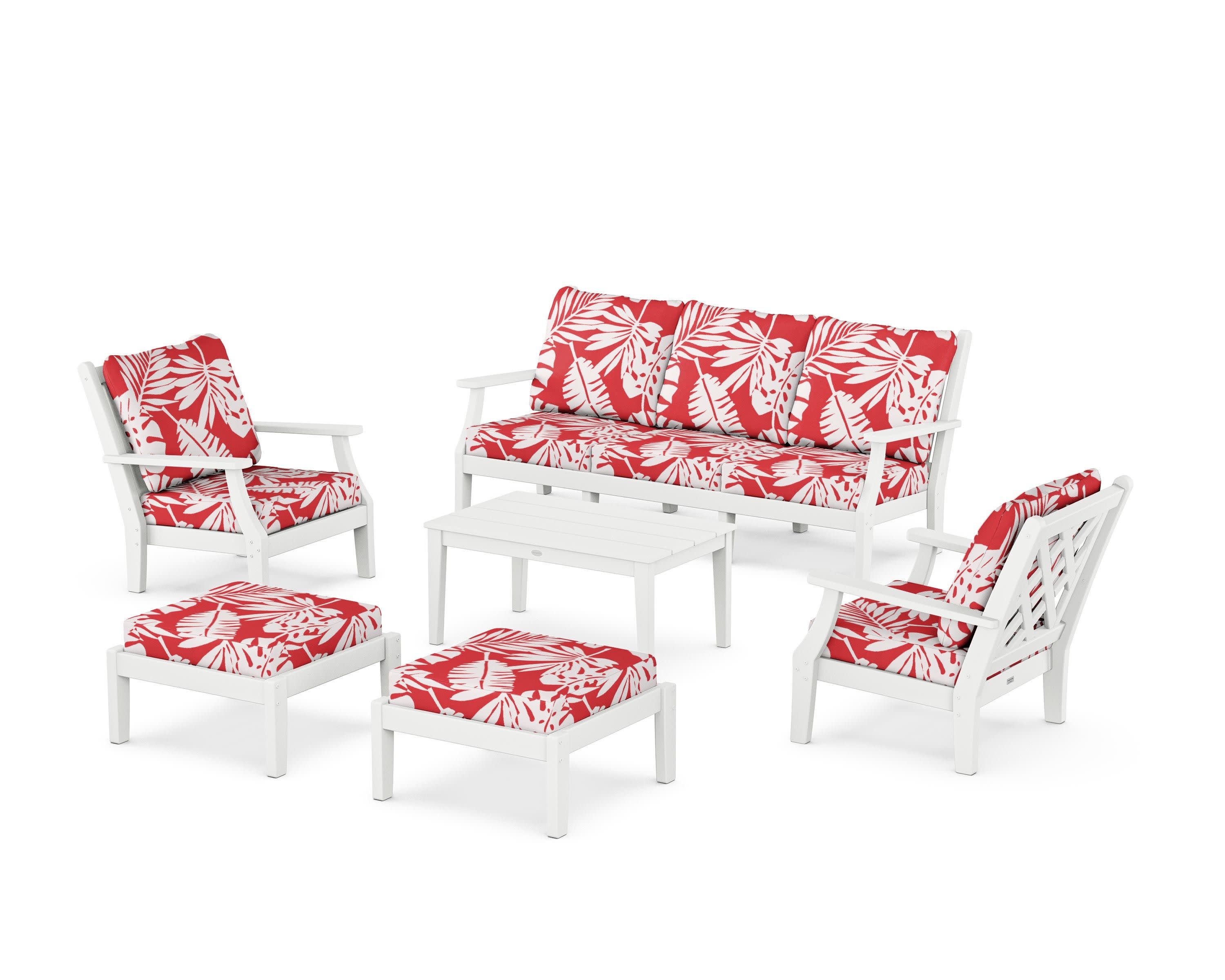 Wovendale 6-Piece Lounge Sofa Set in White / Leaf Crimson