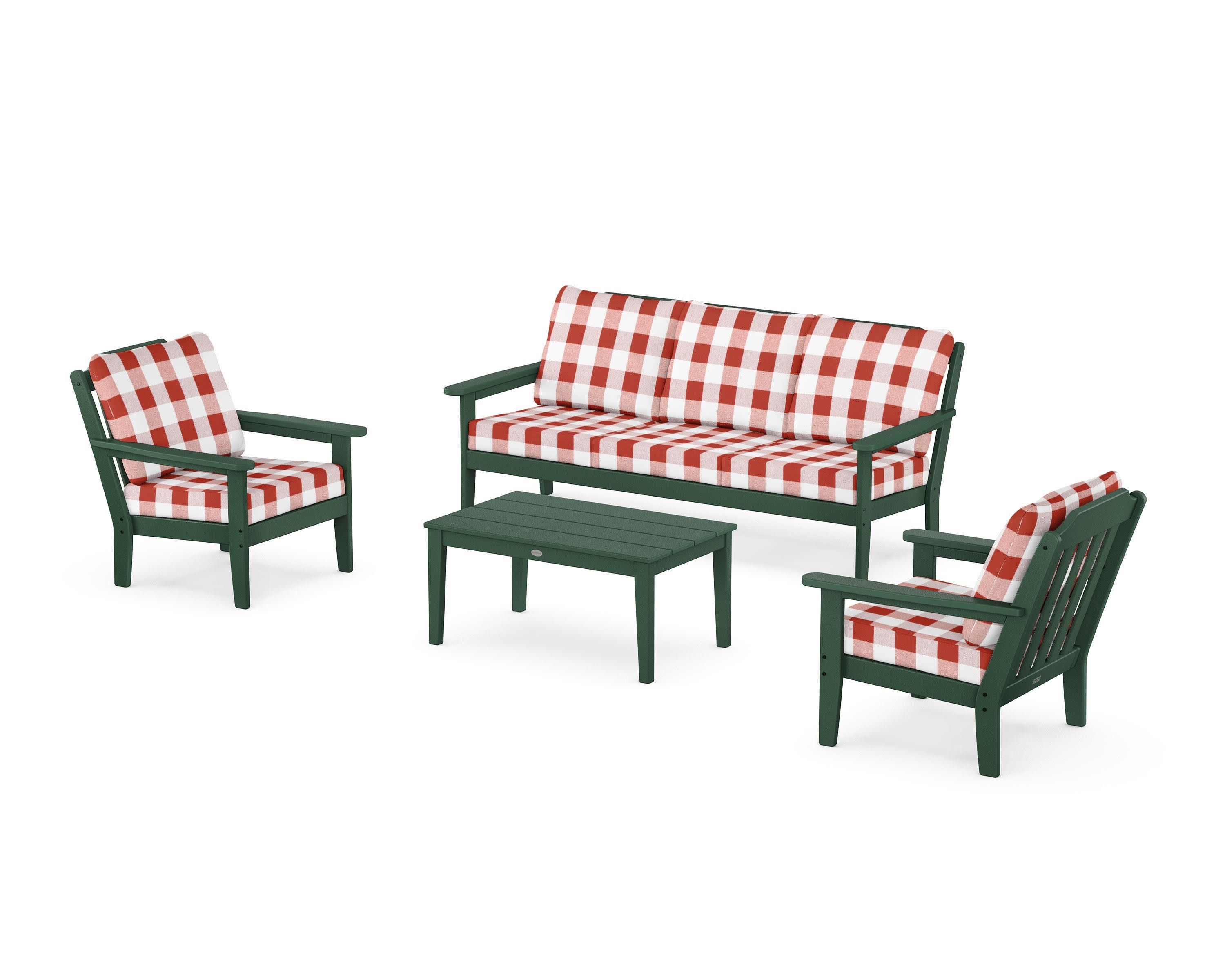 Cottage 4-Piece Deep Seating Set with Sofa in Green / Buffalo Plaid Crimson