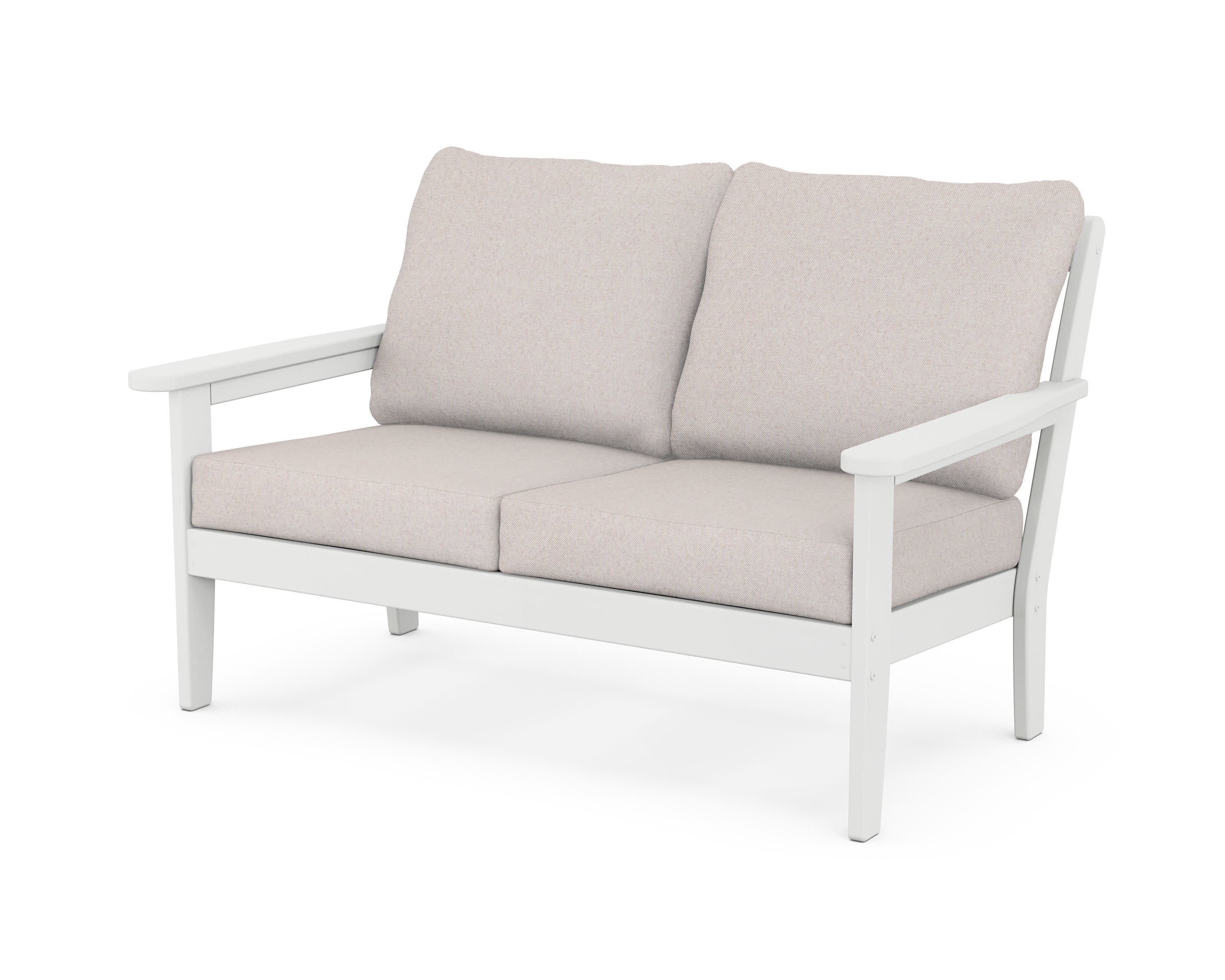 Cottage Deep Seating Loveseat in White / Dune Burlap