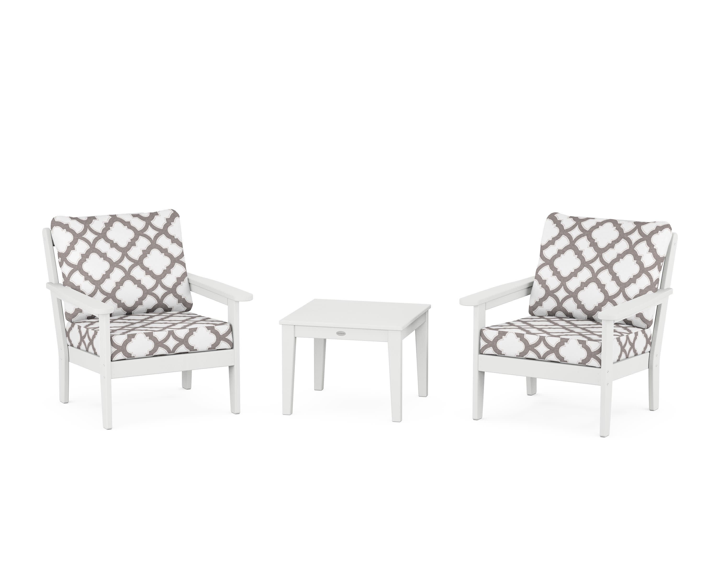 Cottage 3-Piece Deep Seating Set in White / Trellis Grey Mist