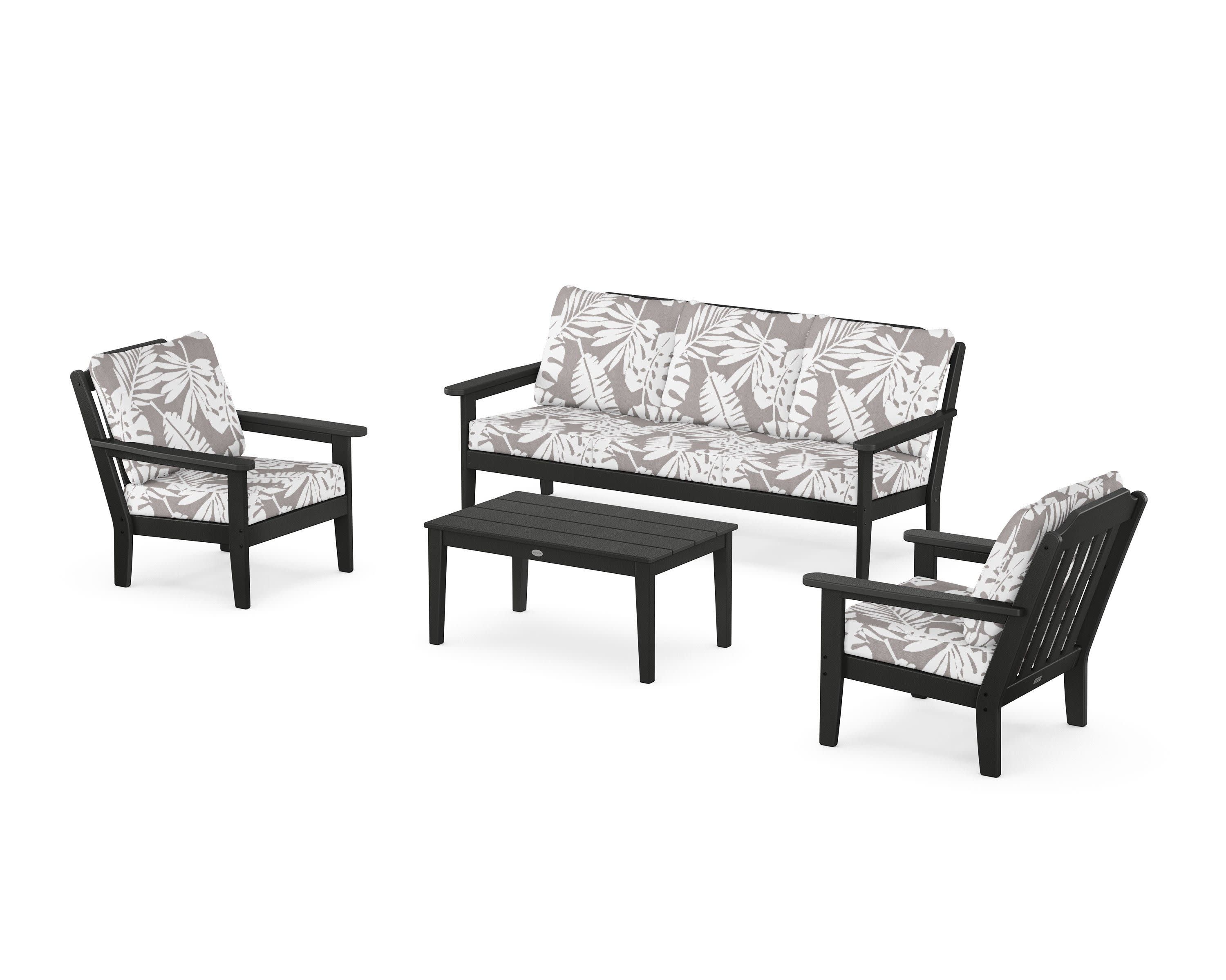 Cottage 4-Piece Deep Seating Set with Sofa in Black / Leaf Grey Mist