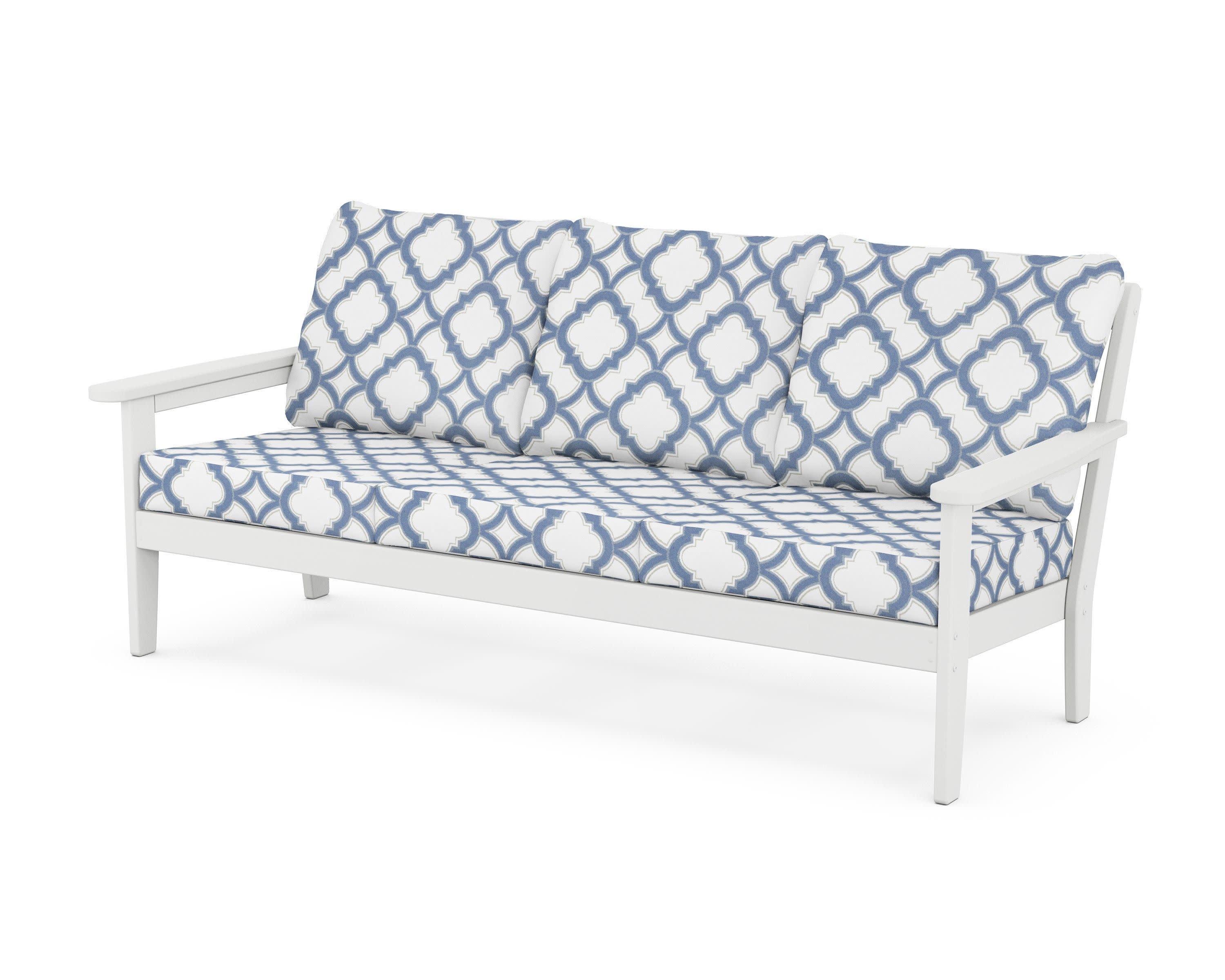 Cottage Deep Seating Sofa in White / Trellis Sky Blue