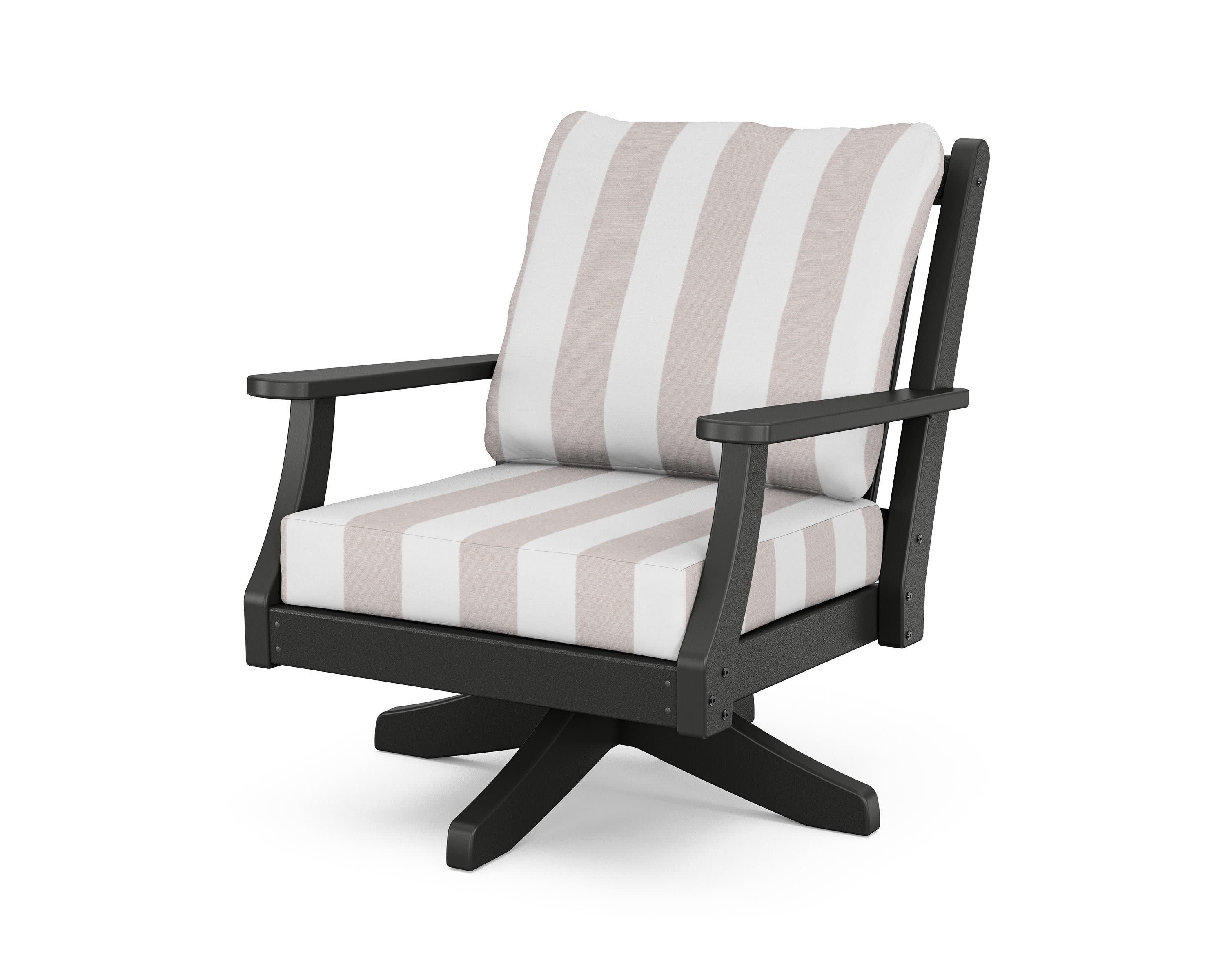 Wovendale Deep Seating Swivel Chair in Black / Cabana Stripe Dune Burlap