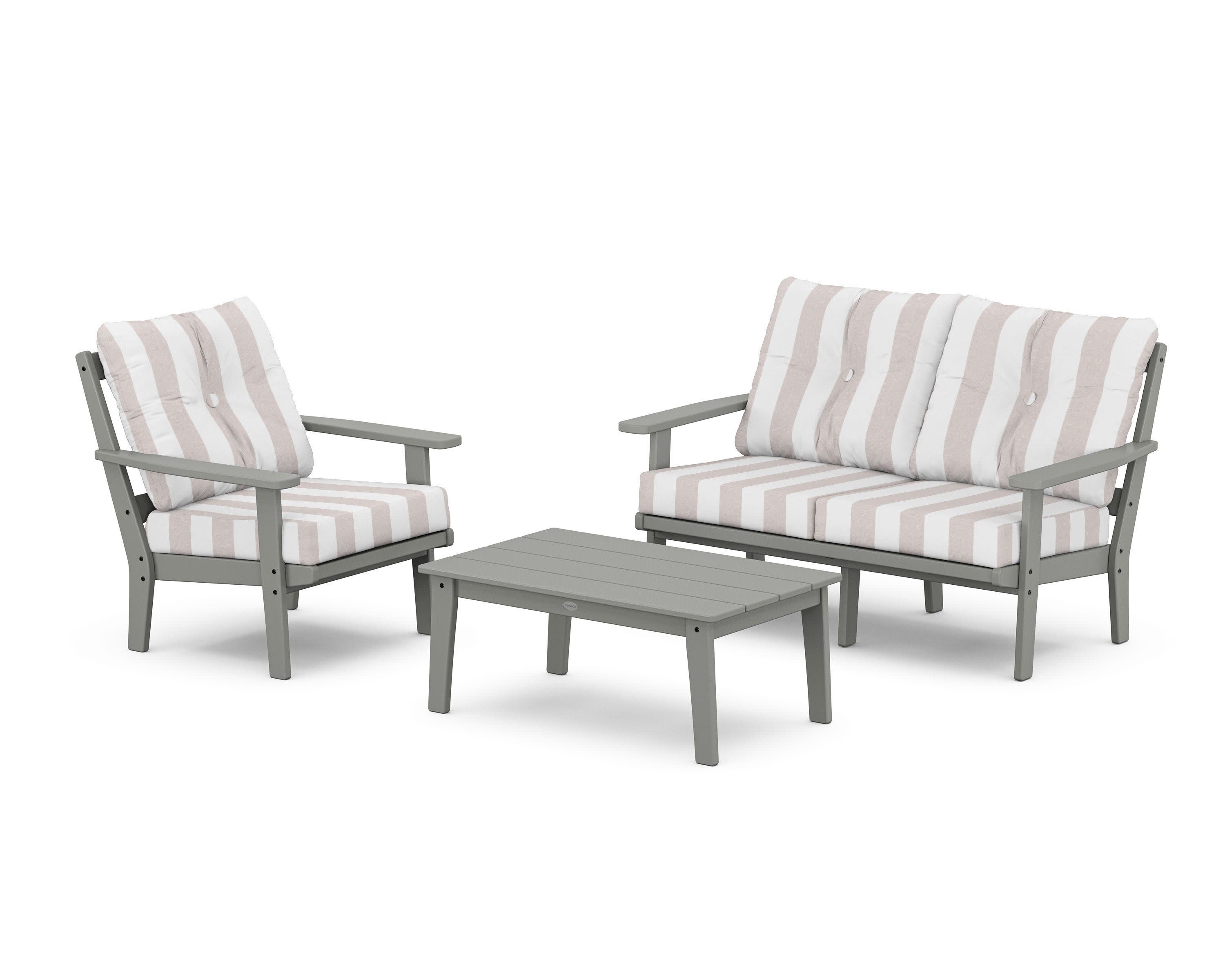 Prairie 3-Piece Deep Seating Set with Loveseat in Slate Grey / Cabana Stripe Dune Burlap