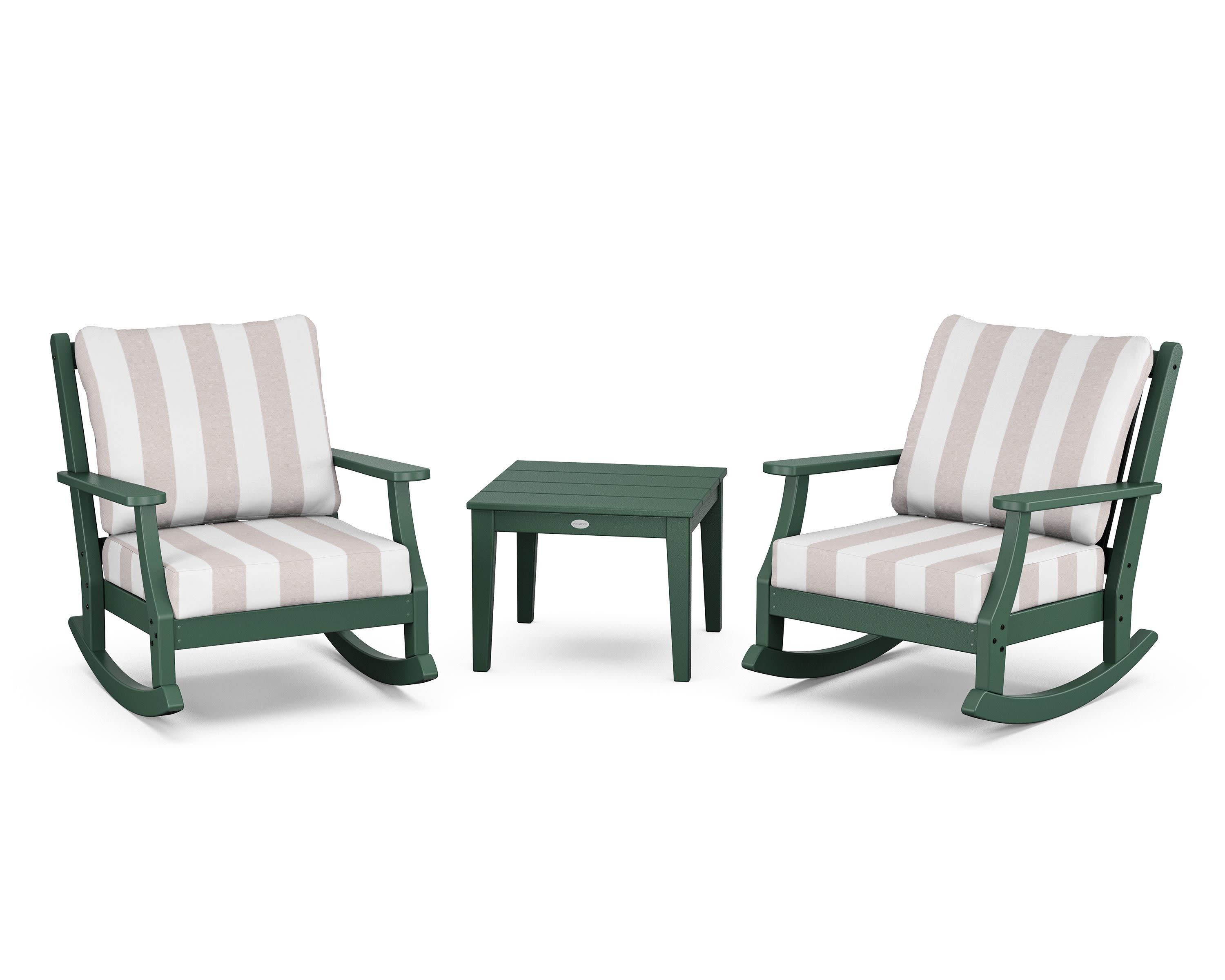 Wovendale 3-Piece Deep Seating Rocker Set in Green / Cabana Stripe Dune Burlap