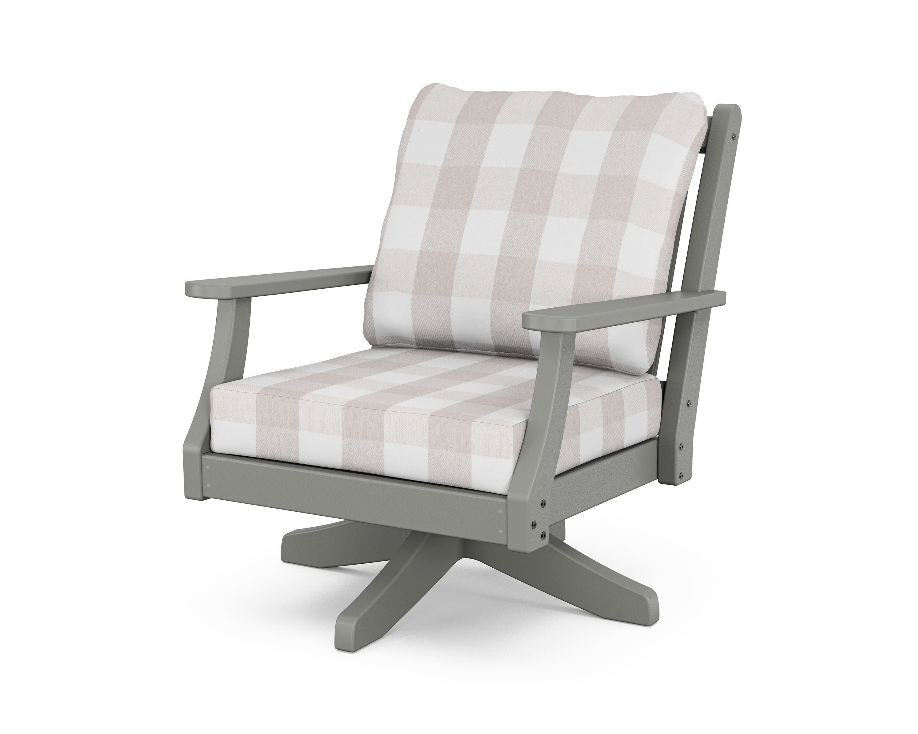 Wovendale Deep Seating Swivel Chair in Slate Grey / Buffalo Plaid Dune Burlap