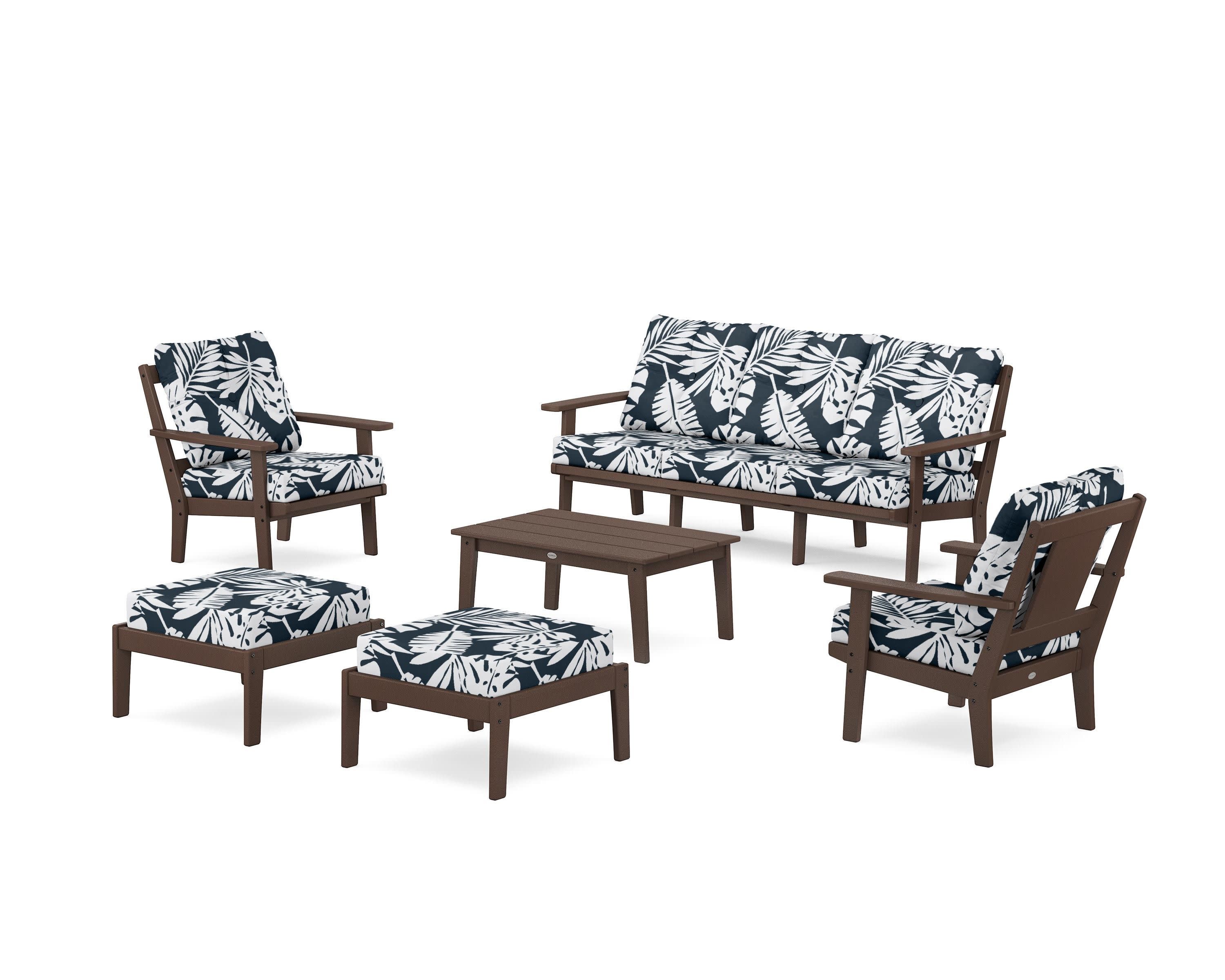 Prairie 6-Piece Lounge Sofa Set in Mahogany / Leaf Marine Indigo