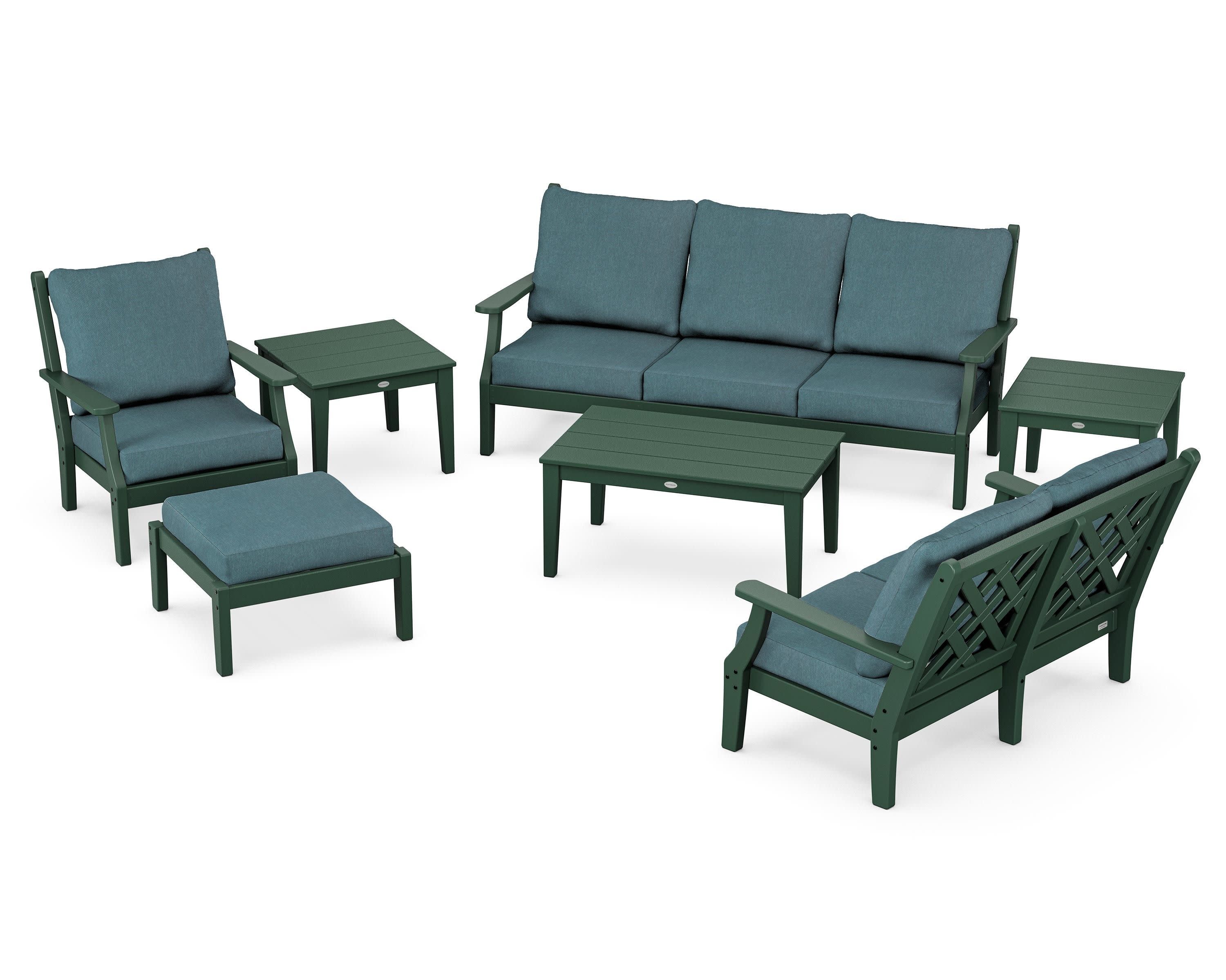 Wovendale 7-Piece Deep Seating Set in Green / Ocean Teal