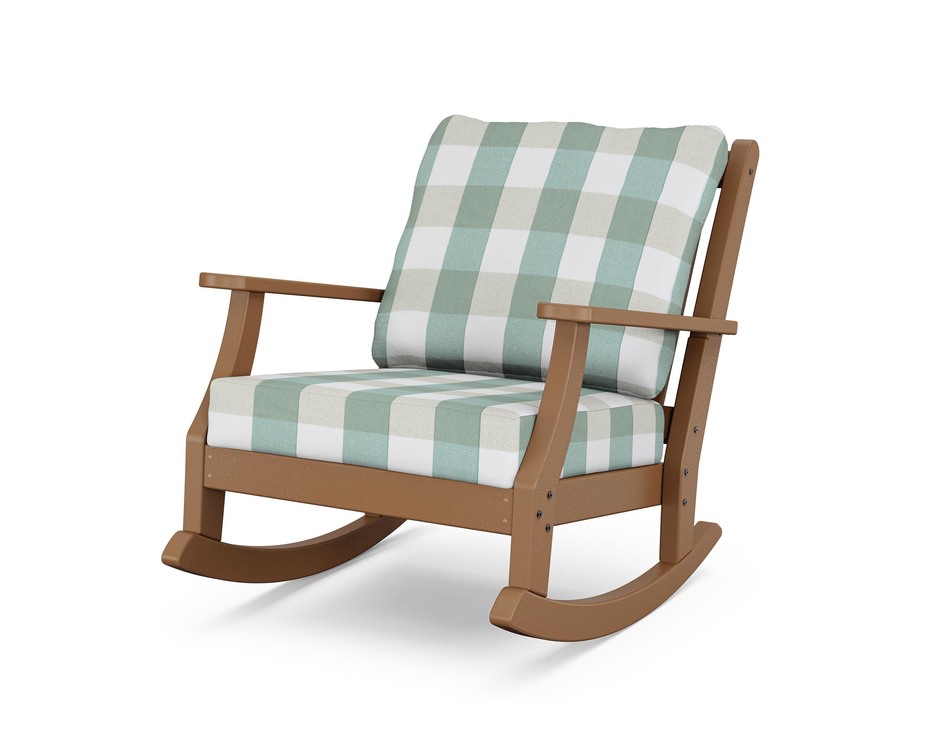 Wovendale Deep Seating Rocking Chair in Teak / Buffalo Plaid Glacier Spa