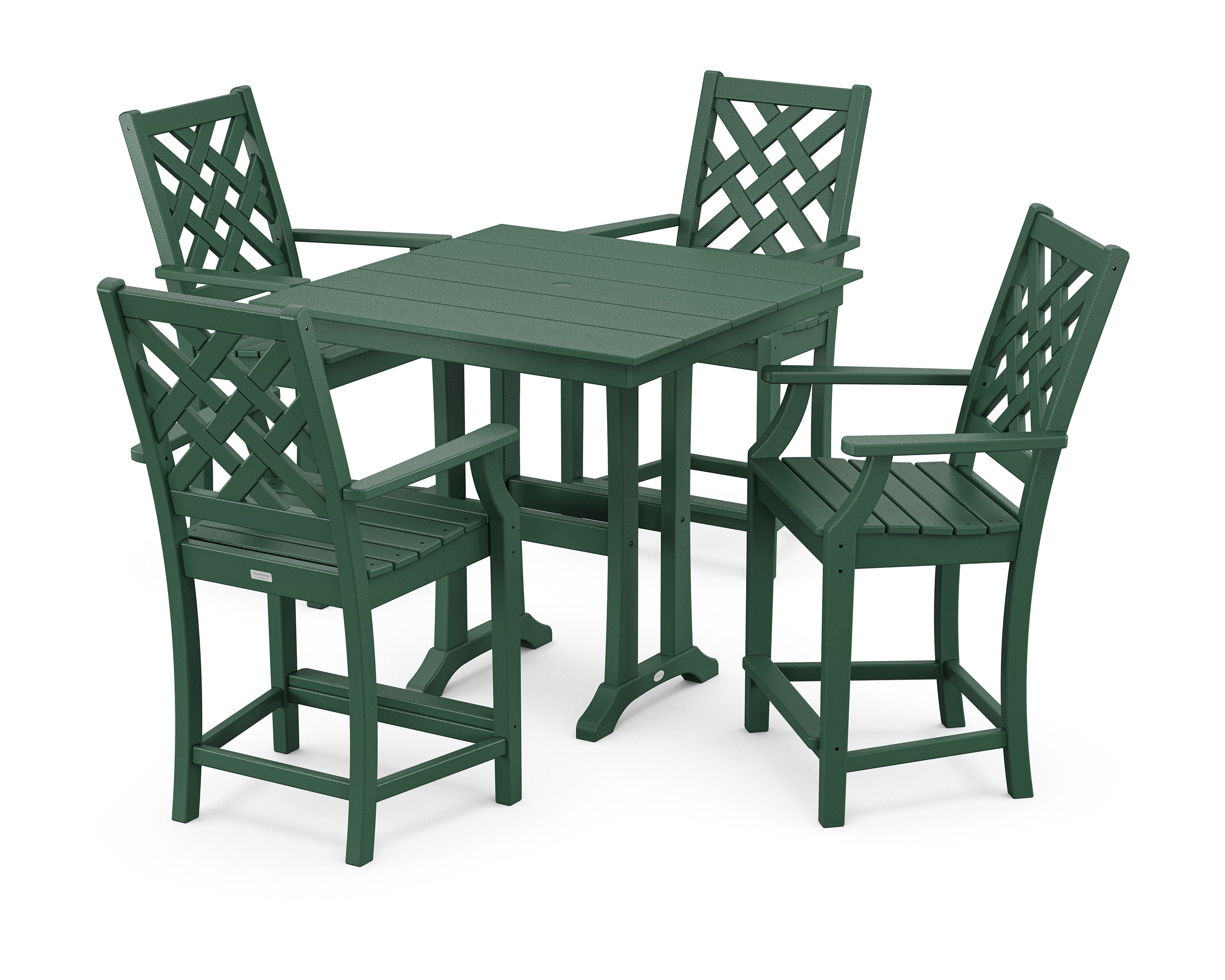 Wovendale 5-Piece Farmhouse Counter Set with Trestle Legs in Green