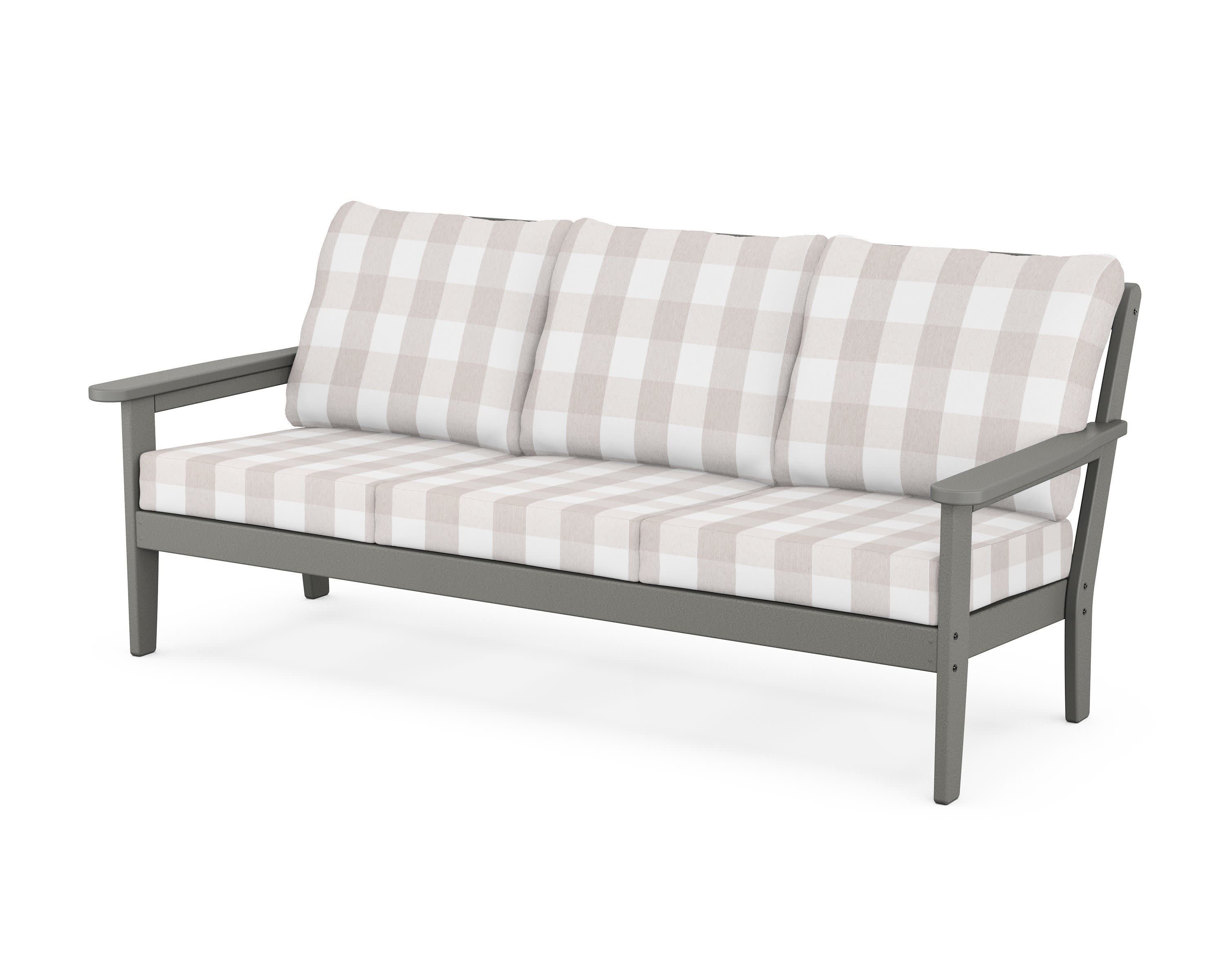 Cottage Deep Seating Sofa in Slate Grey / Buffalo Plaid Dune Burlap