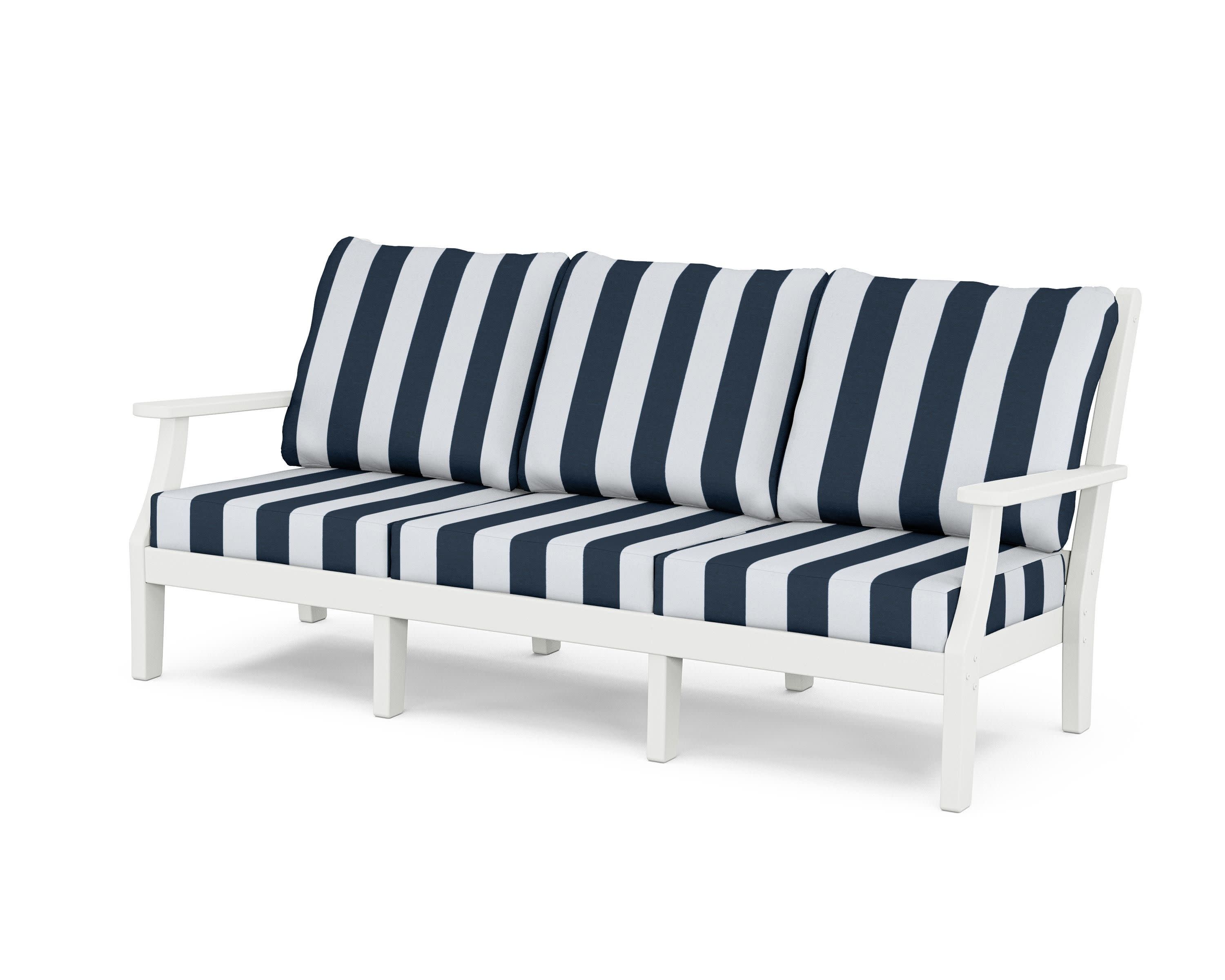 Wovendale Deep Seating Sofa in White / Cabana Stripe Marine Indigo