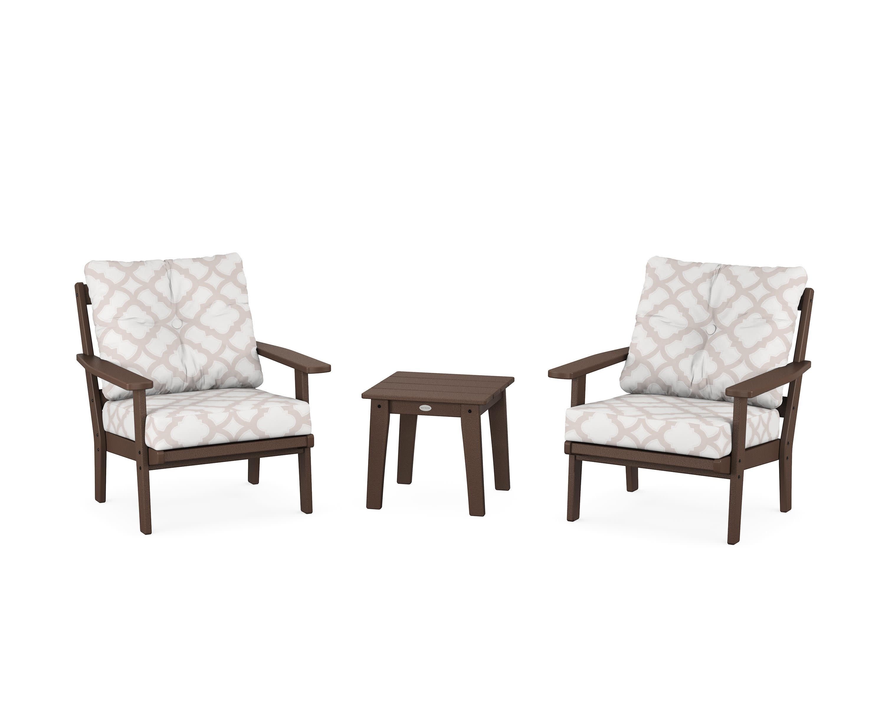 Prairie 3-Piece Deep Seating Set in Mahogany / Trellis Dune Burlap