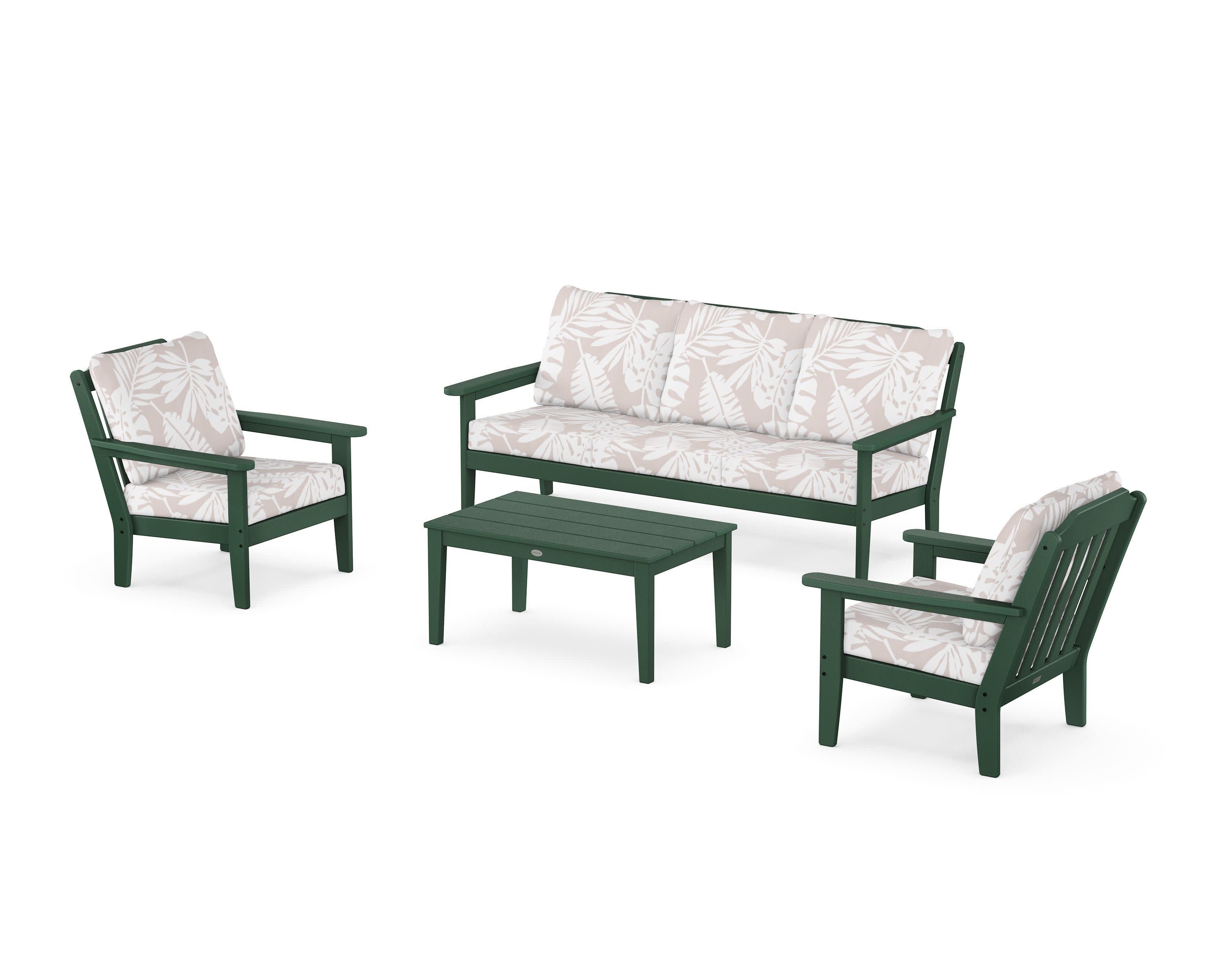 Cottage 4-Piece Deep Seating Set with Sofa in Green / Leaf Dune Burlap