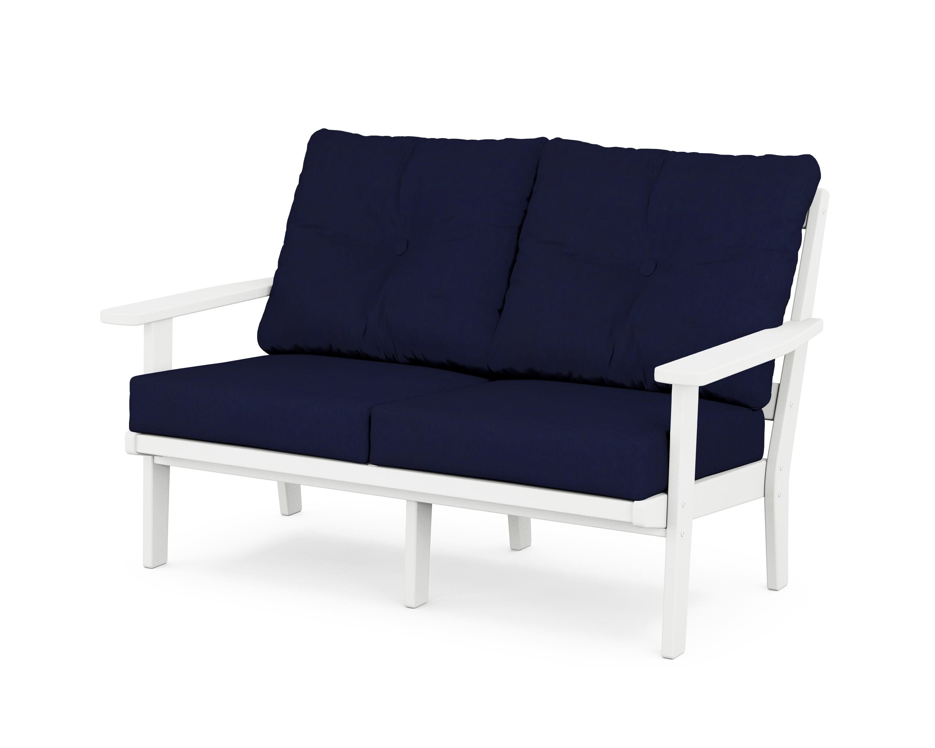 Prairie Deep SeatingLoveseat in White / Navy