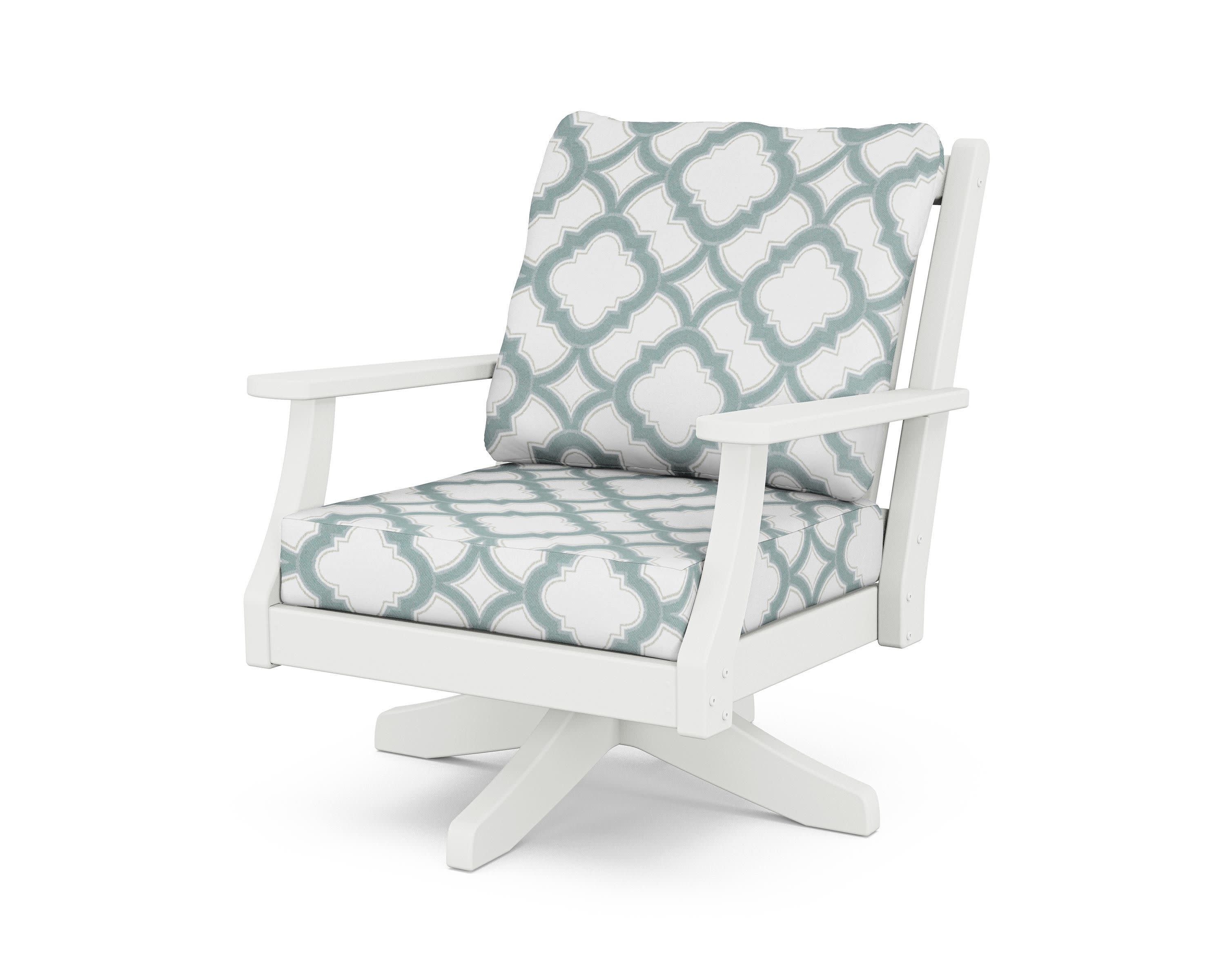 Wovendale Deep Seating Swivel Chair in White / Trellis Glacier Spa