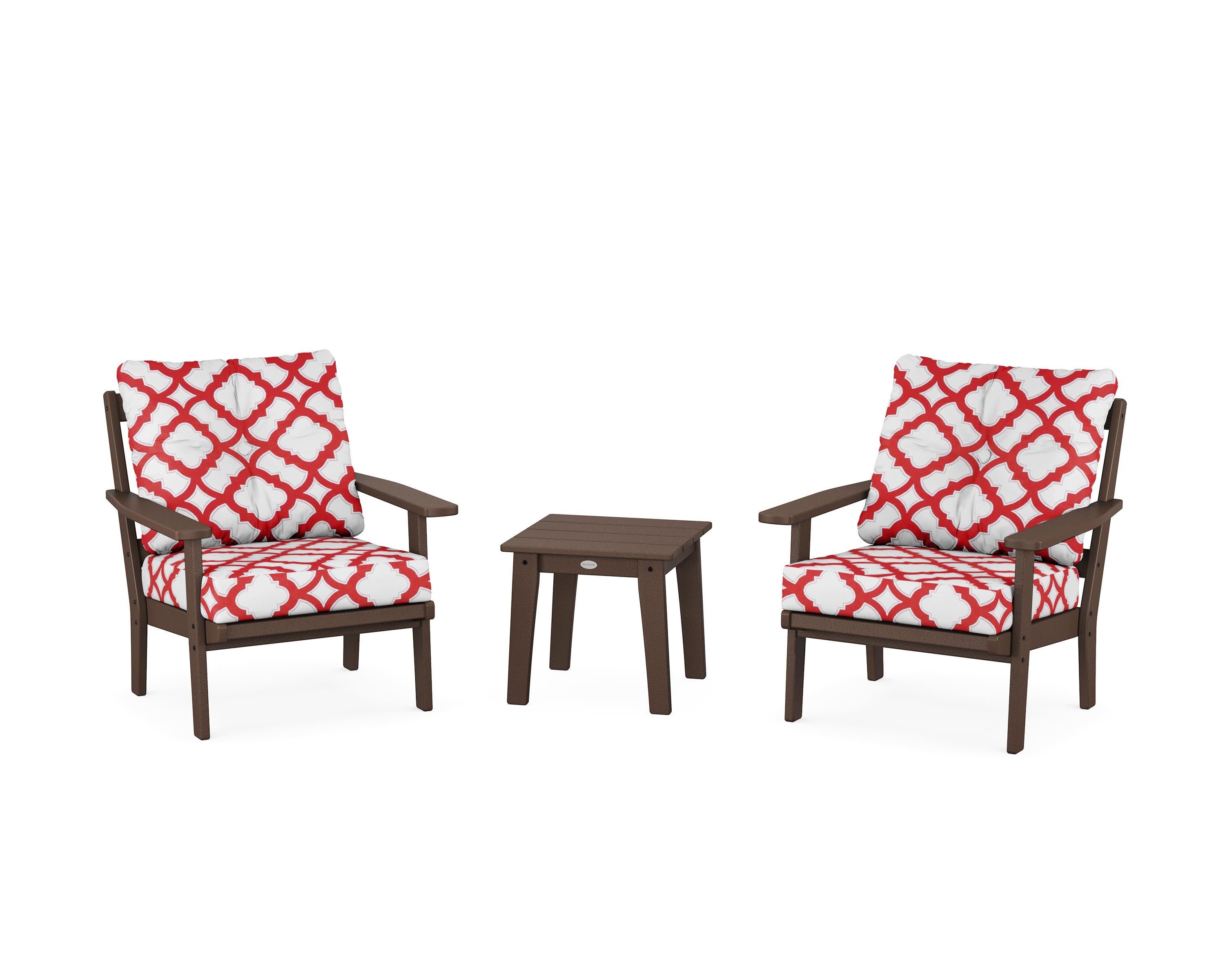 Prairie 3-Piece Deep Seating Set in Mahogany / Trellis Crimson