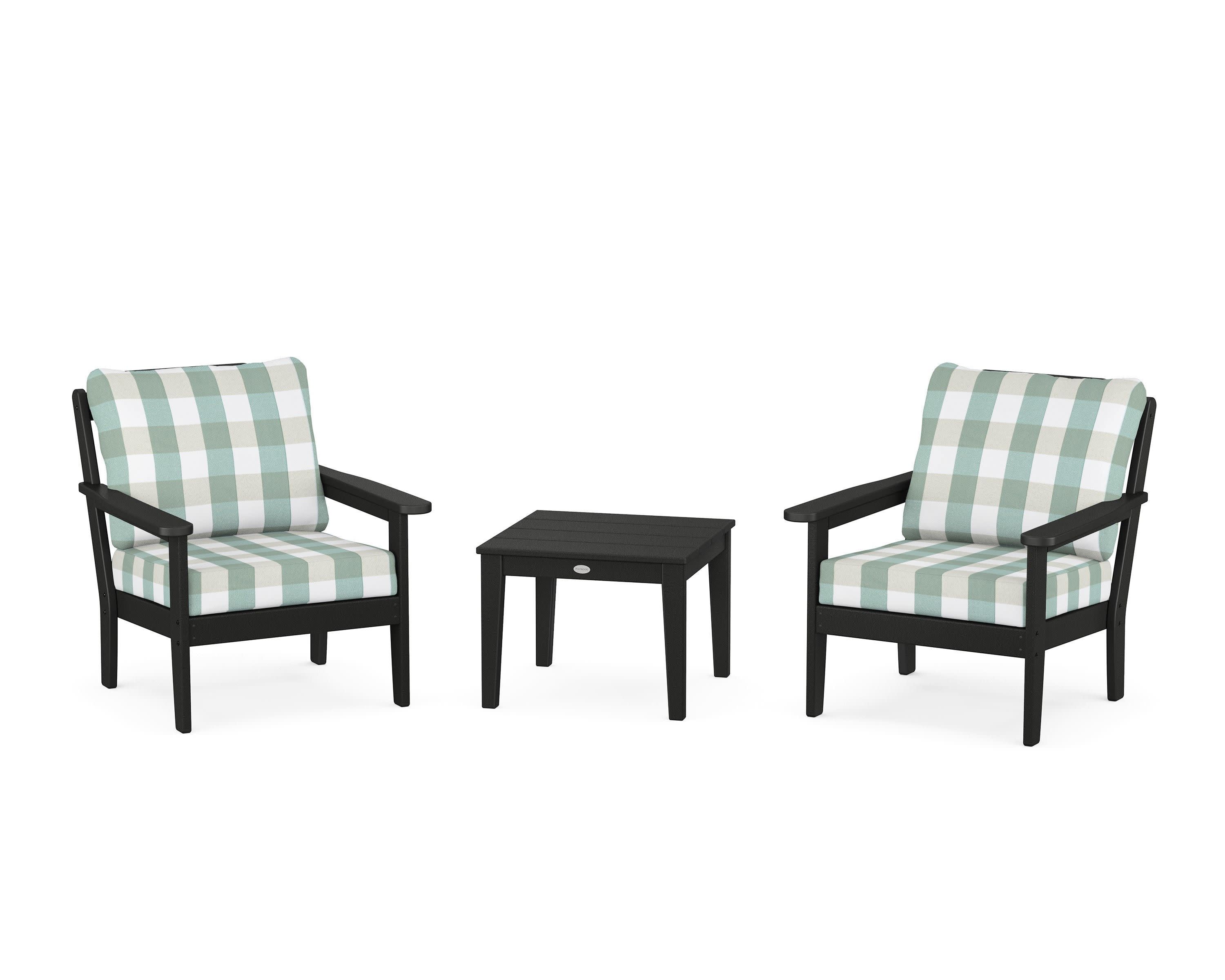 Cottage 3-Piece Deep Seating Set in Black / Buffalo Plaid Glacier Spa