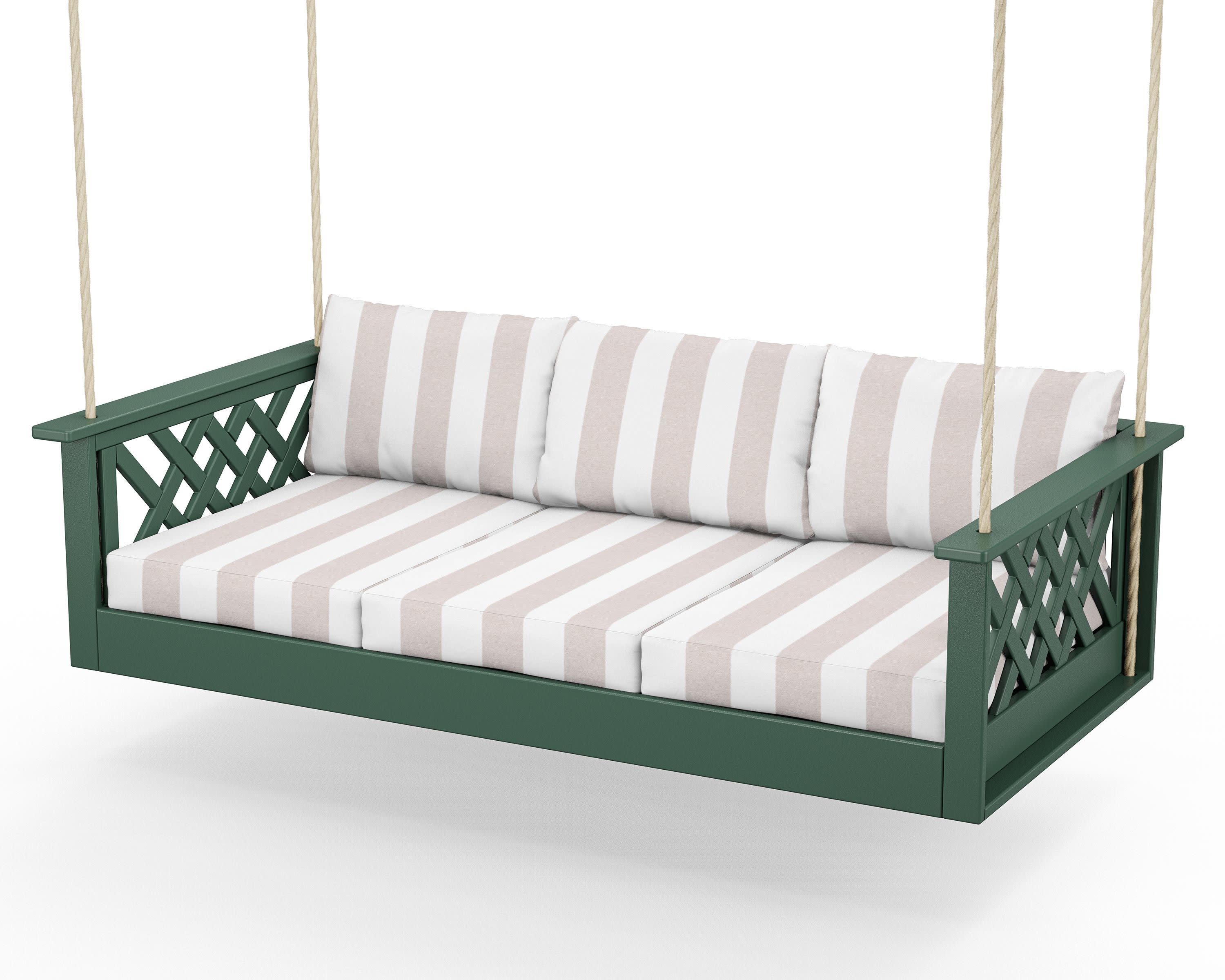 Wovendale Daybed Swing in Green / Cabana Stripe Dune Burlap