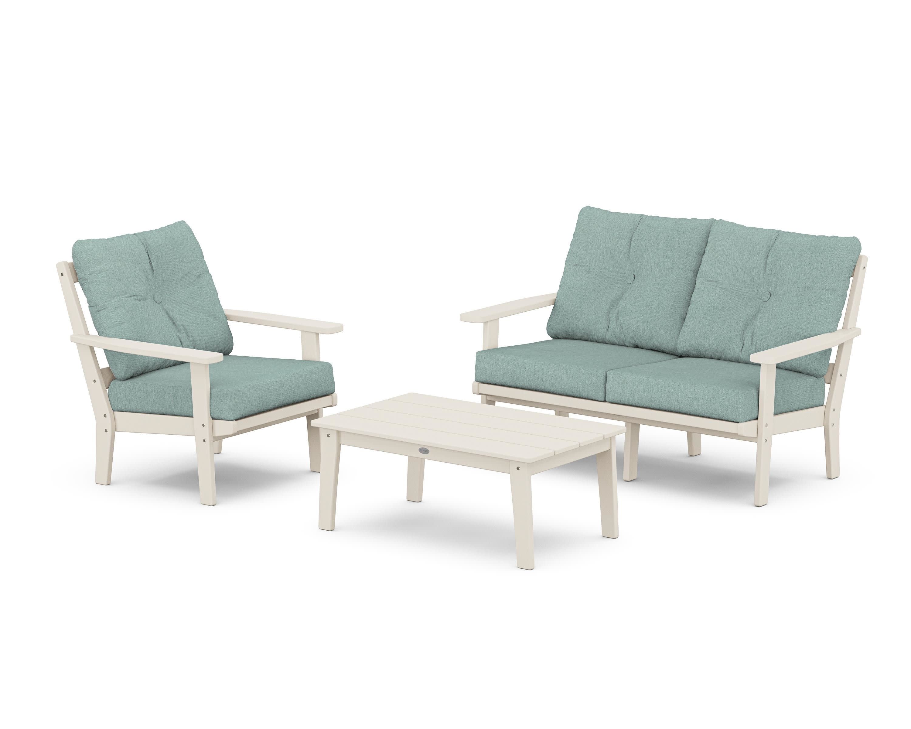 Prairie 3-Piece Deep Seating Set with Loveseat in Sand / Glacier Spa