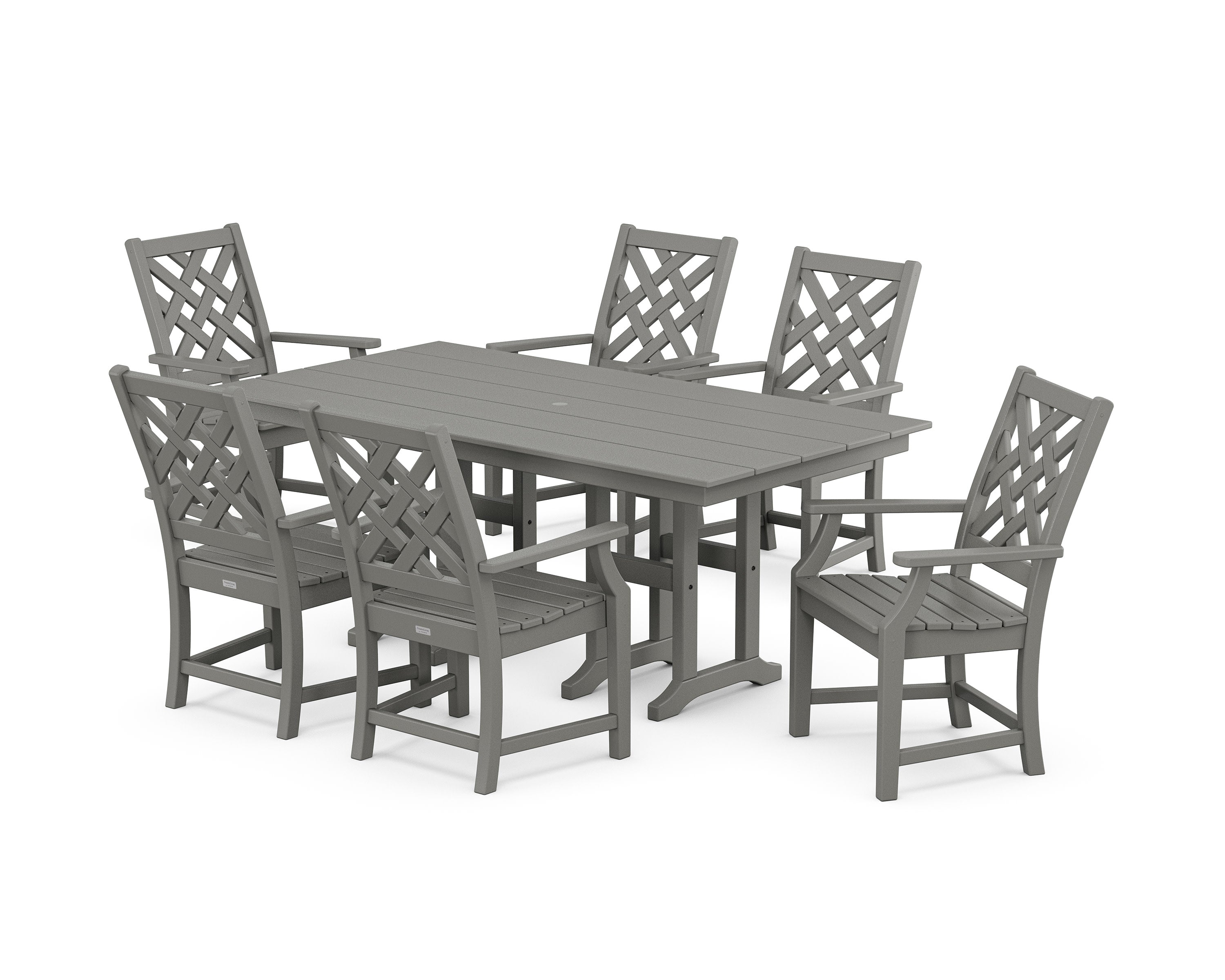 Wovendale Arm Chair 7-Piece Farmhouse Dining Set in Slate Grey
