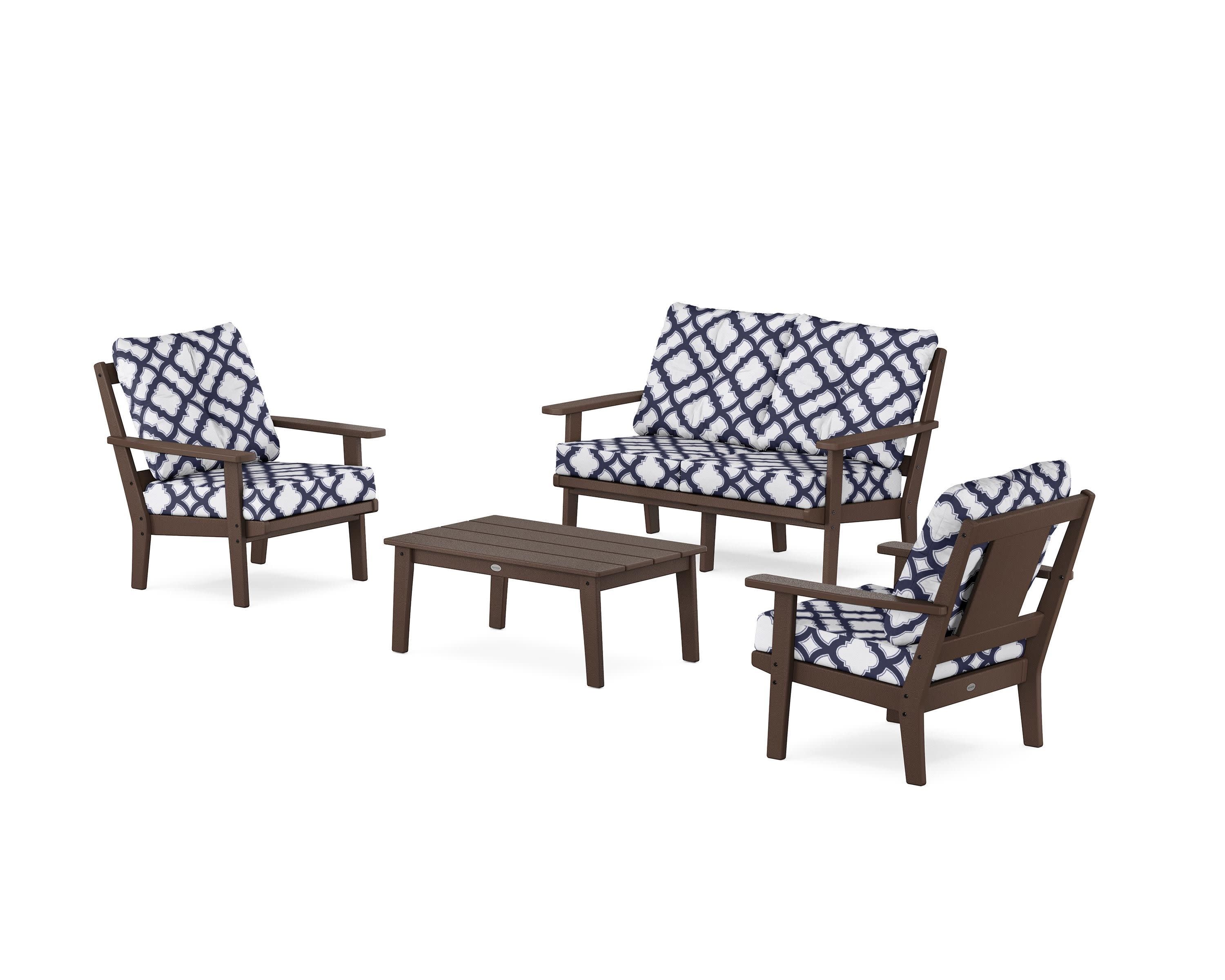 Prairie 4-Piece Deep Seating Set with Loveseat in Mahogany / Trellis Navy