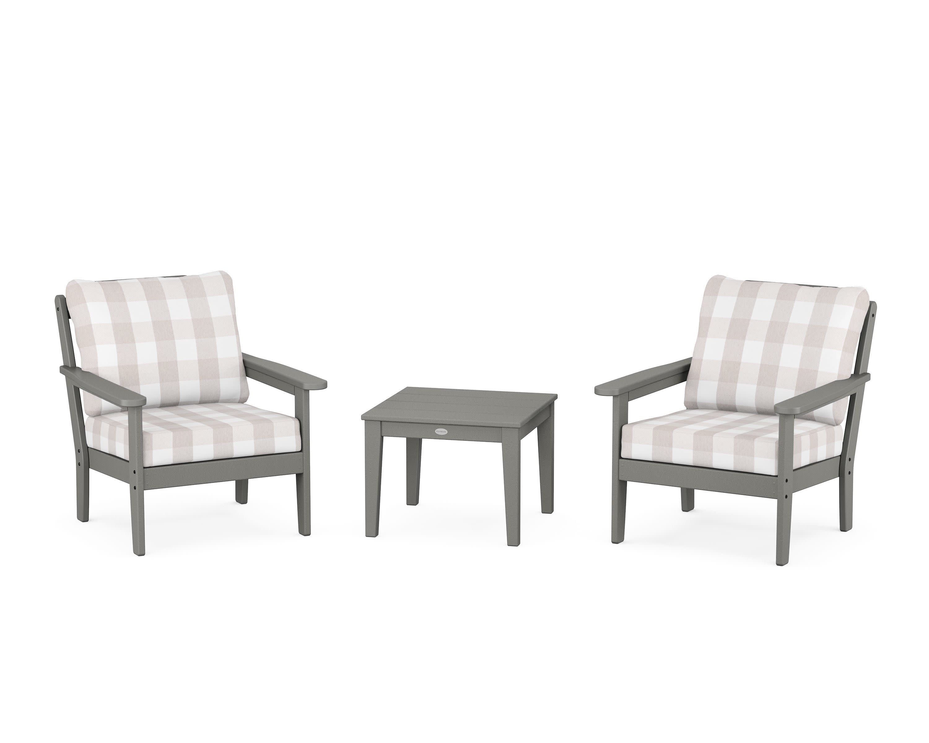Cottage 3-Piece Deep Seating Set in Slate Grey / Buffalo Plaid Dune Burlap