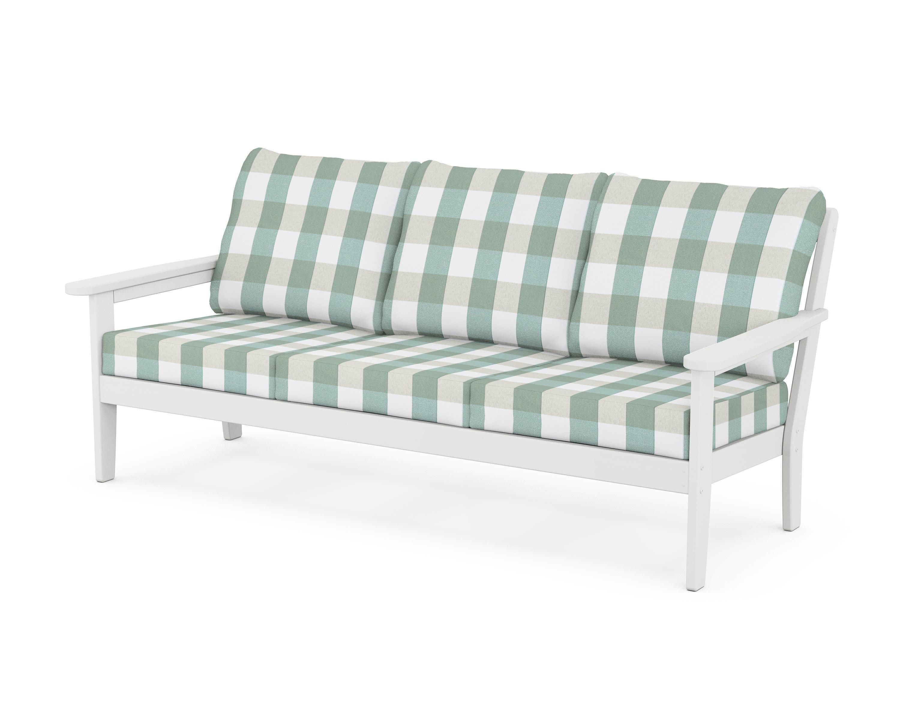 Cottage Deep Seating Sofa in White / Buffalo Plaid Glacier Spa