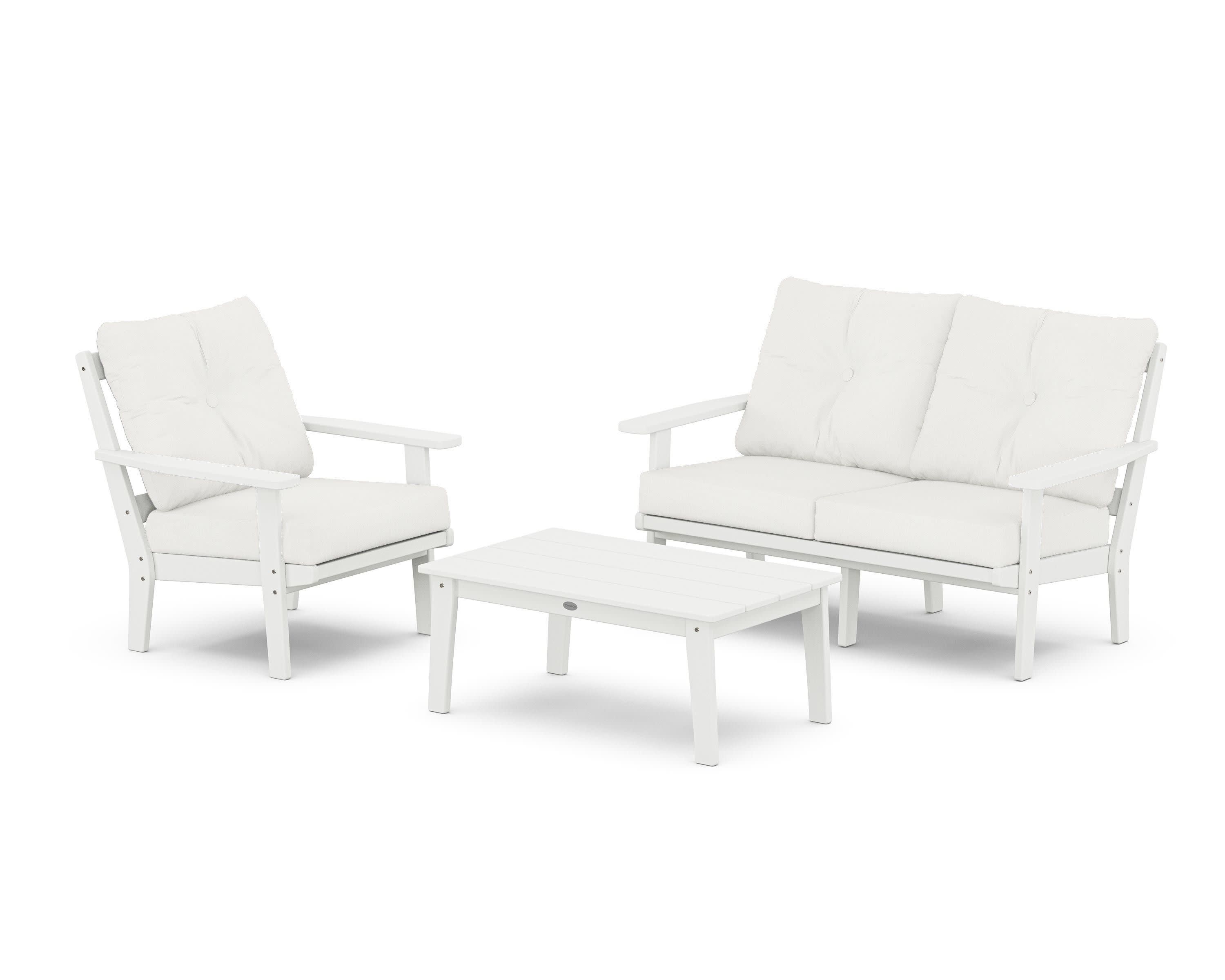 Prairie 3-Piece Deep Seating Set with Loveseat in White / Natural Linen