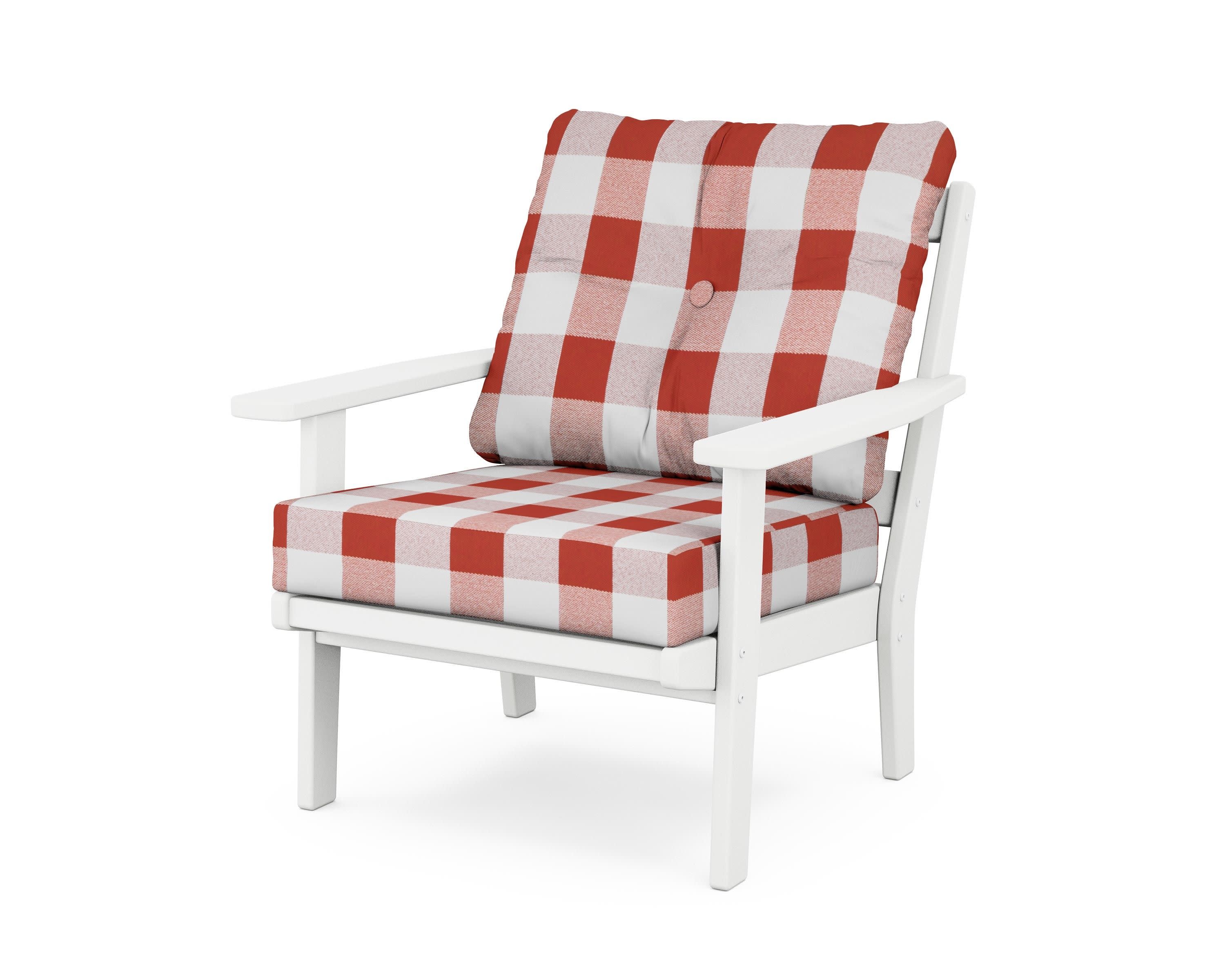 Prairie Deep Seating Chair in White / Buffalo Plaid Crimson