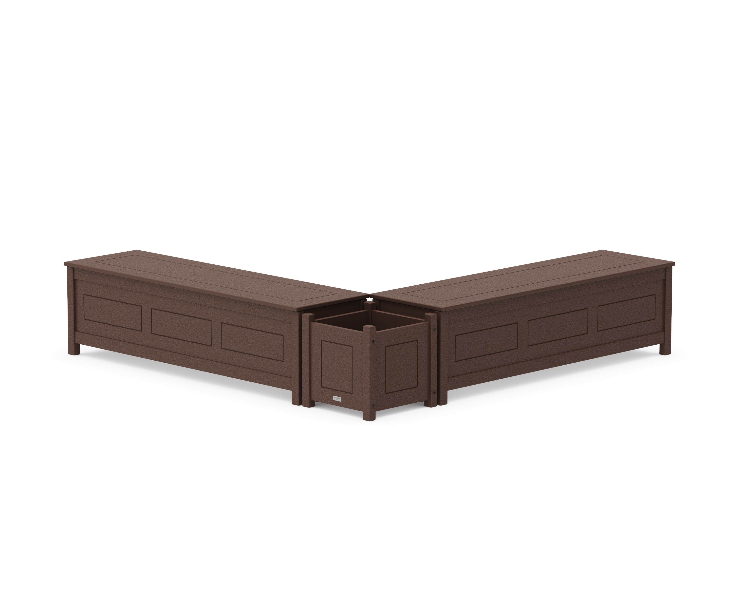 60" Country Living L- Shaped Planter Storage Bench Set in Mahogany