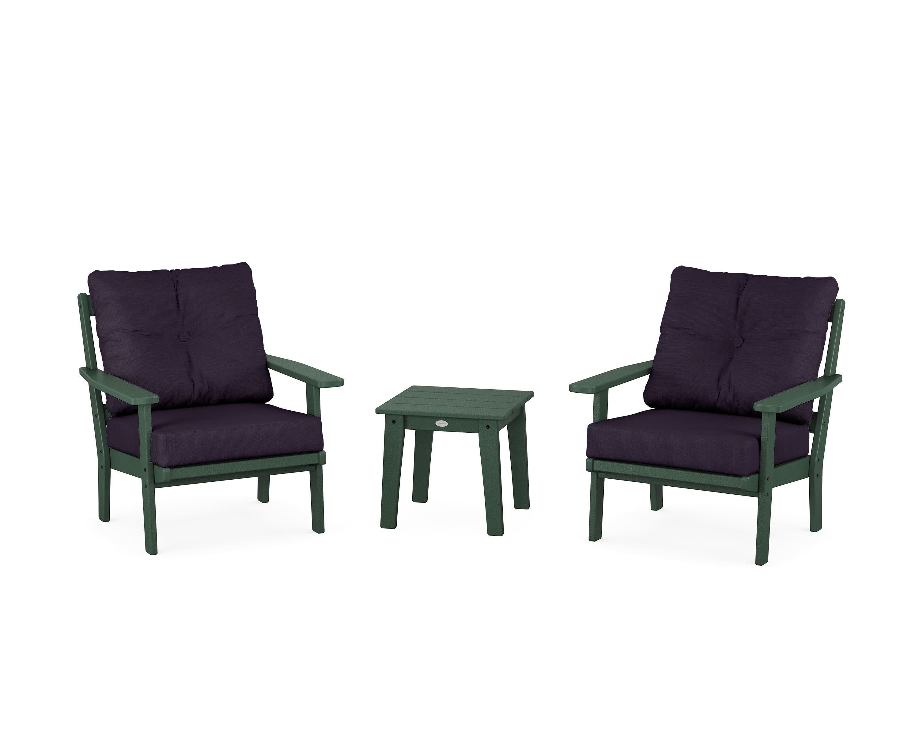 Prairie 3-Piece Deep Seating Set in Green / Navy Linen