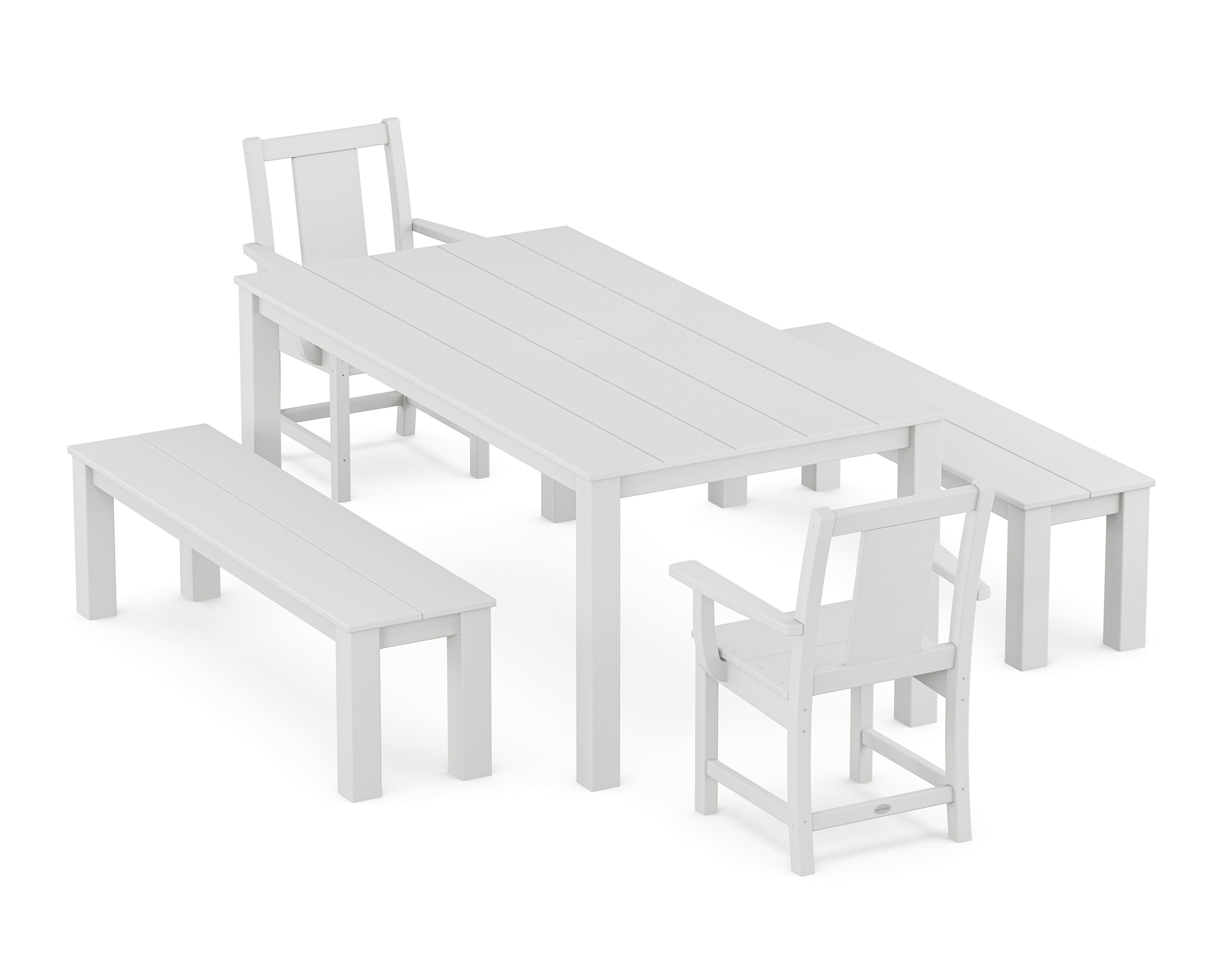 Prairie 5-Piece Parsons Dining Set with Benches in White