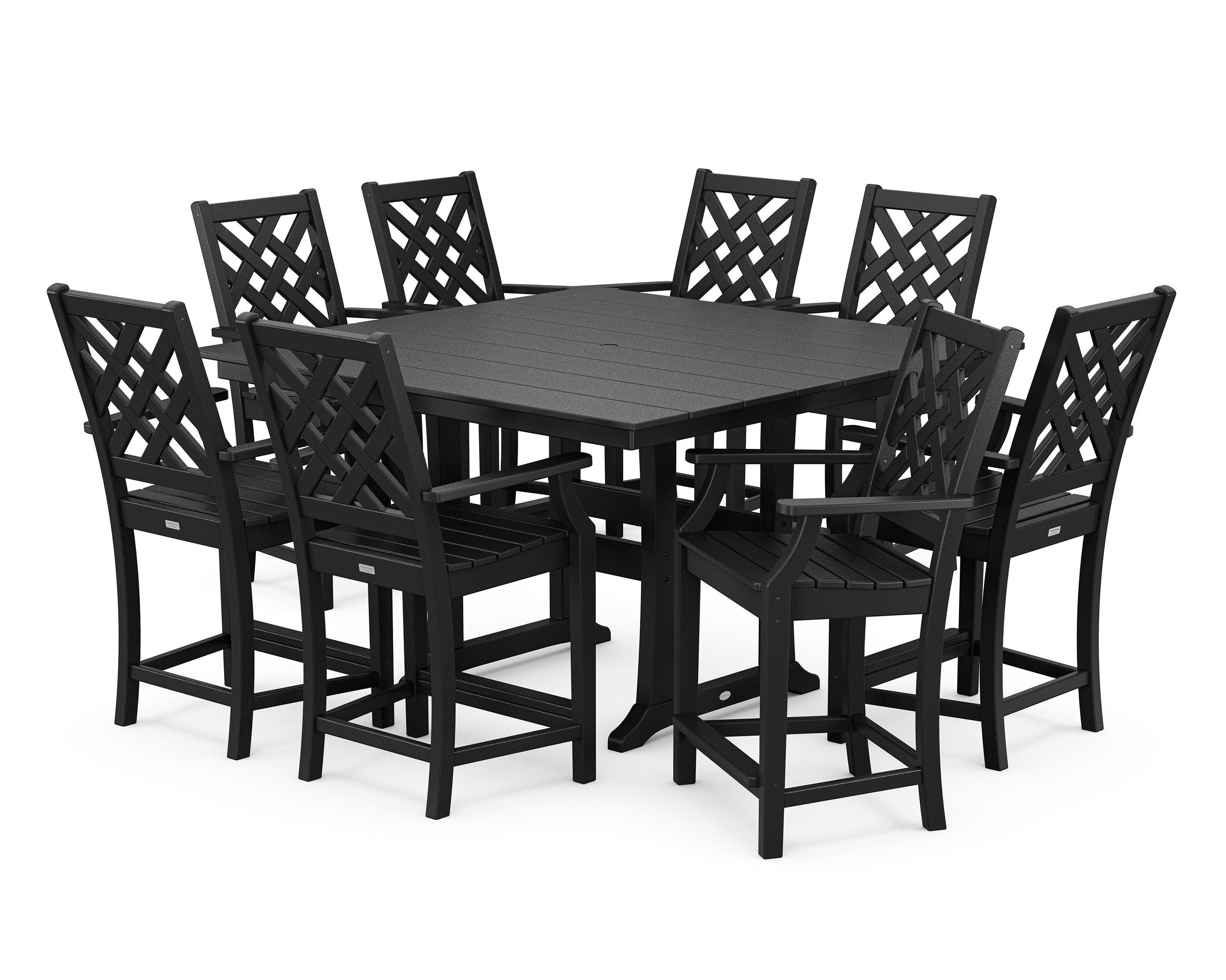 Wovendale 9-Piece Square Farmhouse Counter Set with Trestle Legs in Black