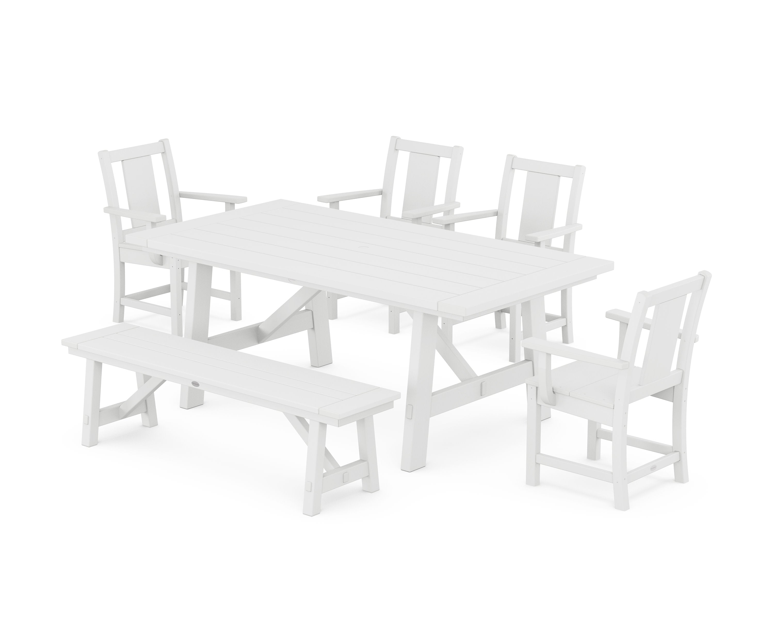 Prairie 6-Piece Rustic Farmhouse Dining Set with Bench in White