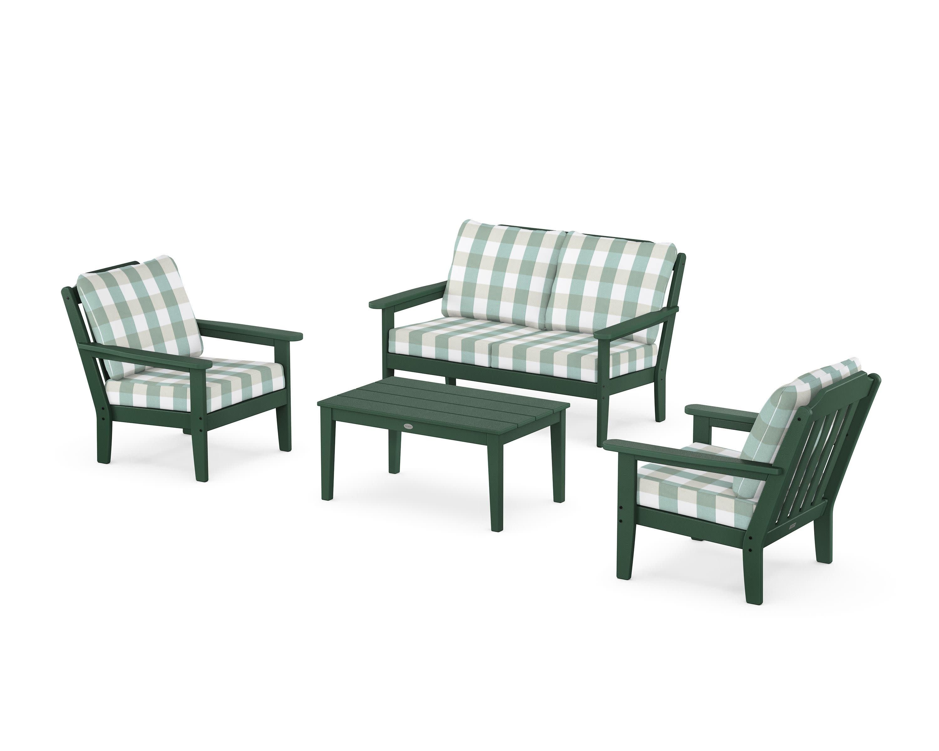 Cottage 4-Piece Deep Seating Set with Loveseat in Green / Buffalo Plaid Glacier Spa