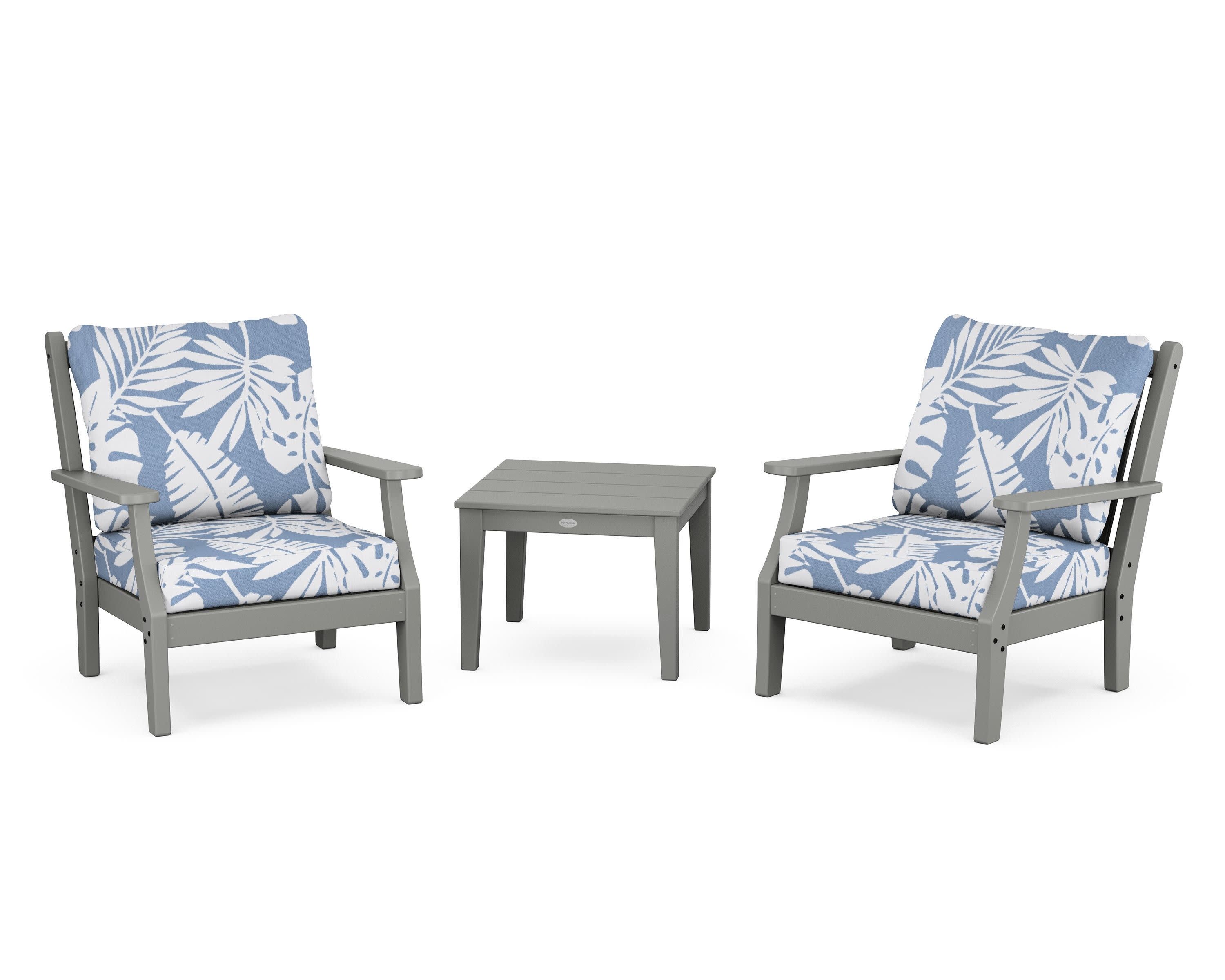 Wovendale 3-Piece Deep Seating Set in Slate Grey / Leaf Sky Blue