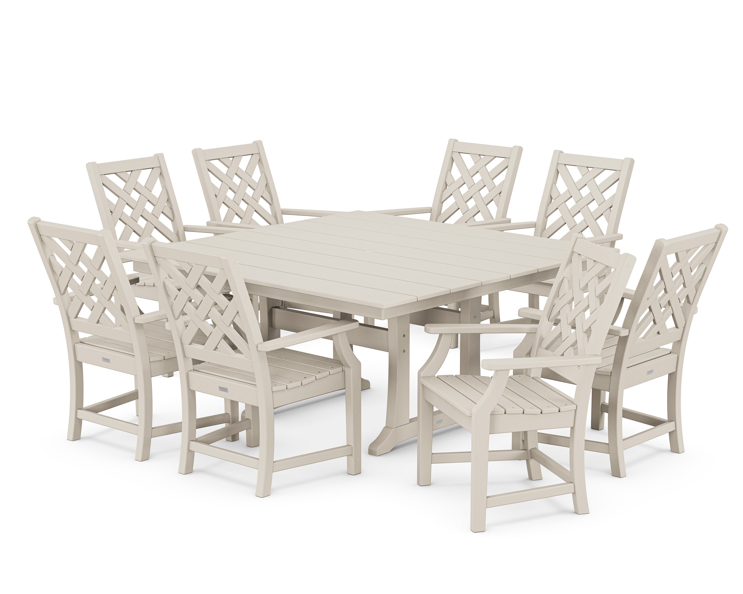 Wovendale 9-Piece Square Farmhouse Dining Set with Trestle Legs in Sand