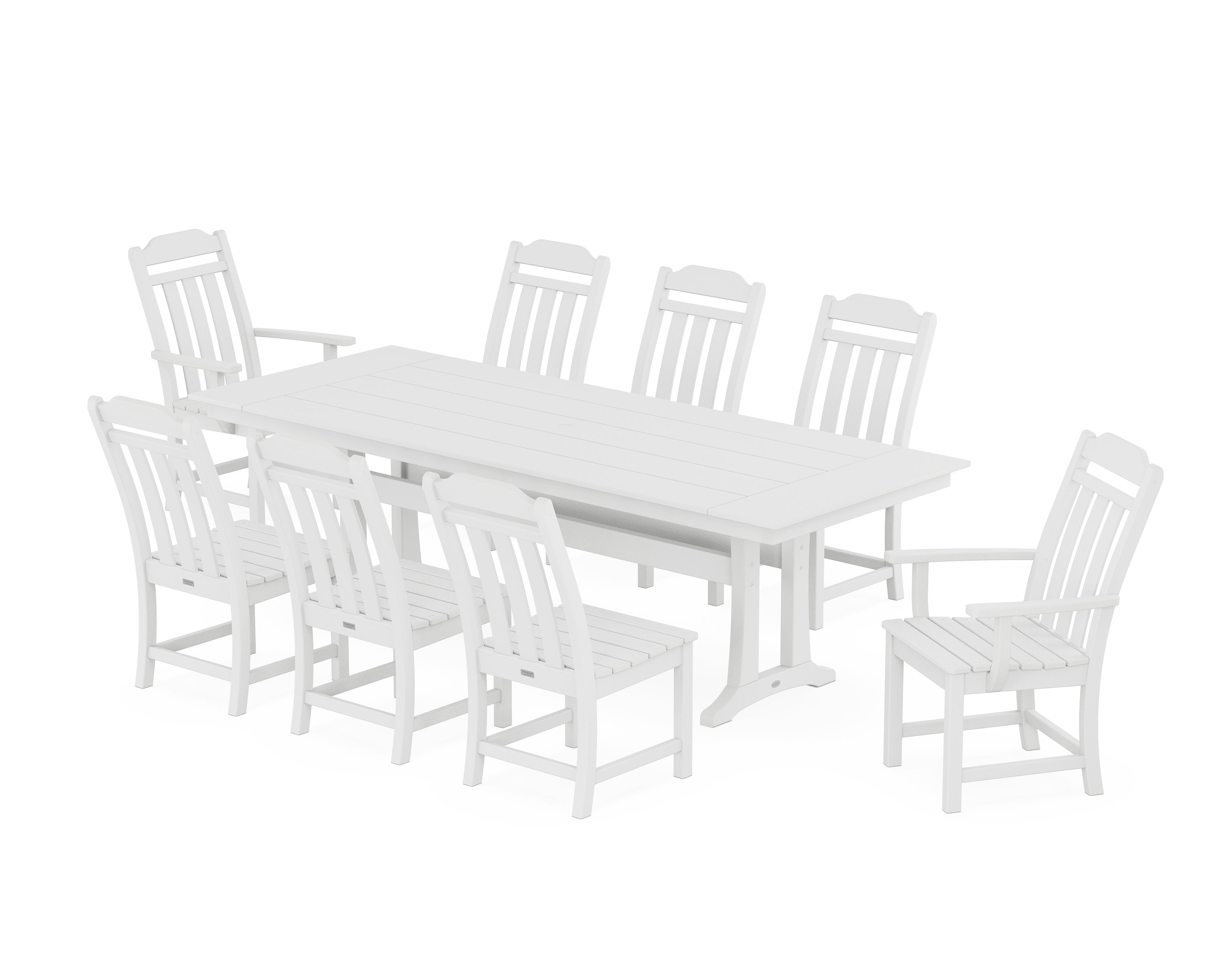 Cottage 9-Piece Farmhouse Dining Set with Trestle Legs in White