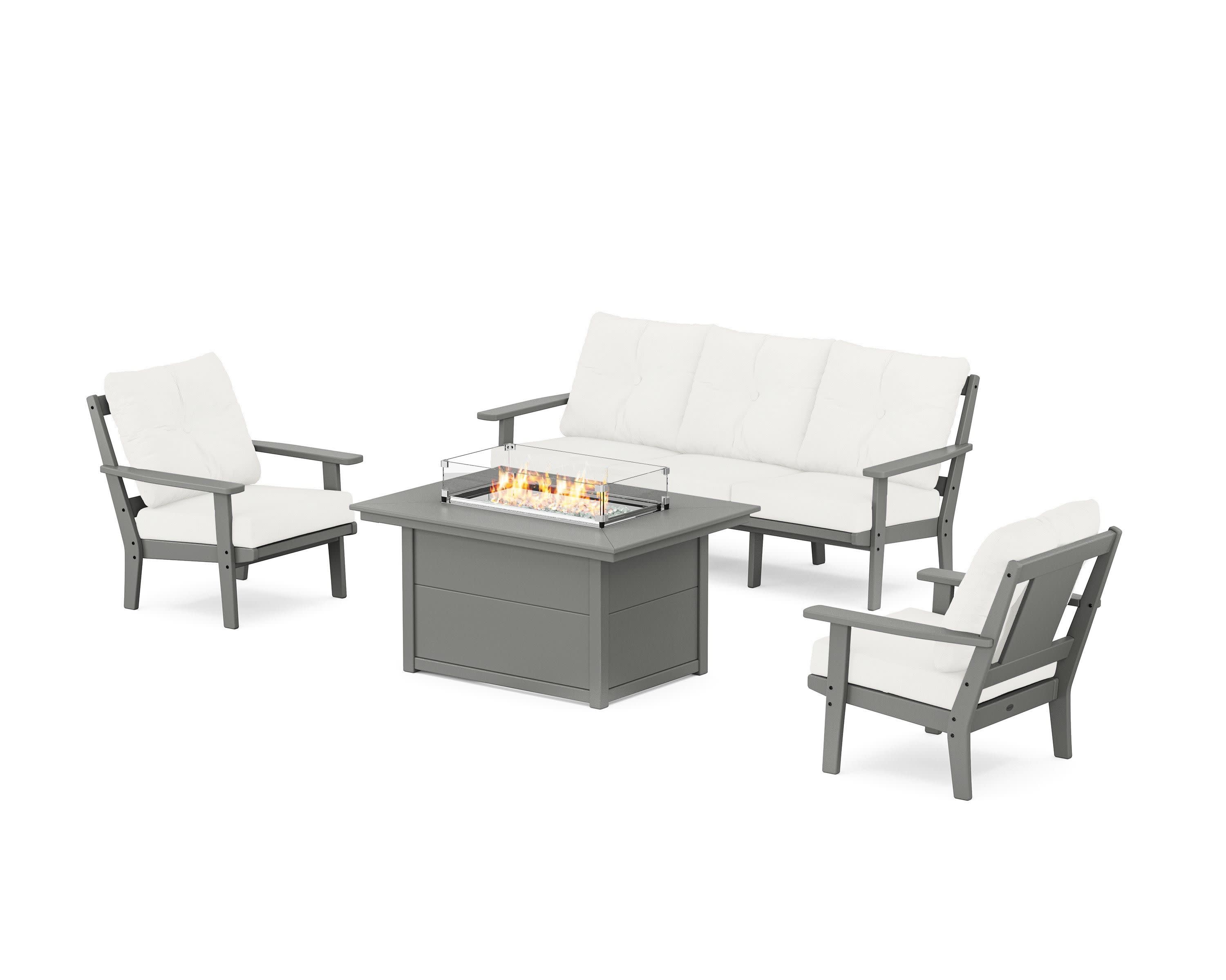 Prairie Deep Seating Fire Pit Table Set in Slate Grey / Natural Linen