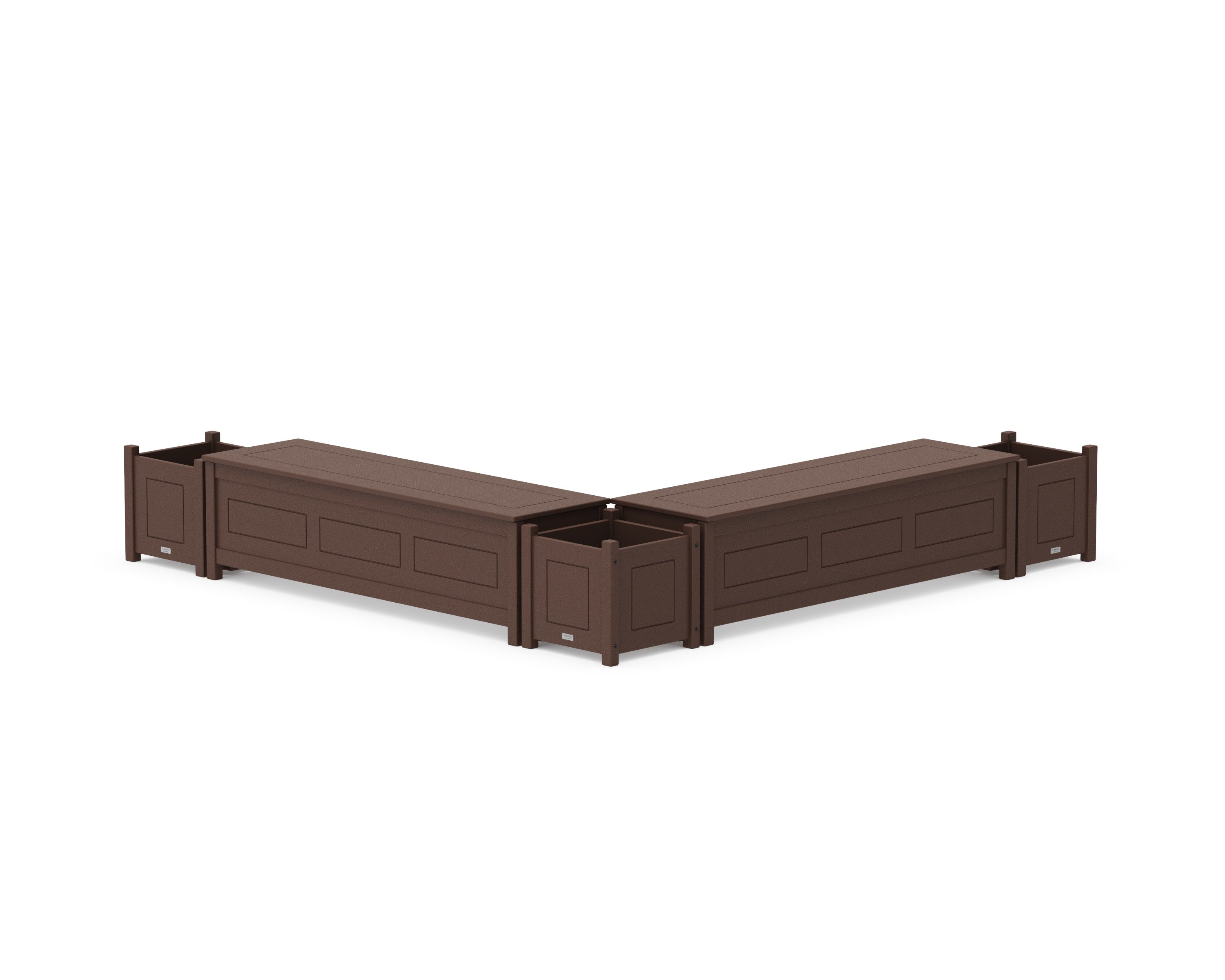 60" Country Living L- Shaped Planter Storage Bench Corner Set in Mahogany