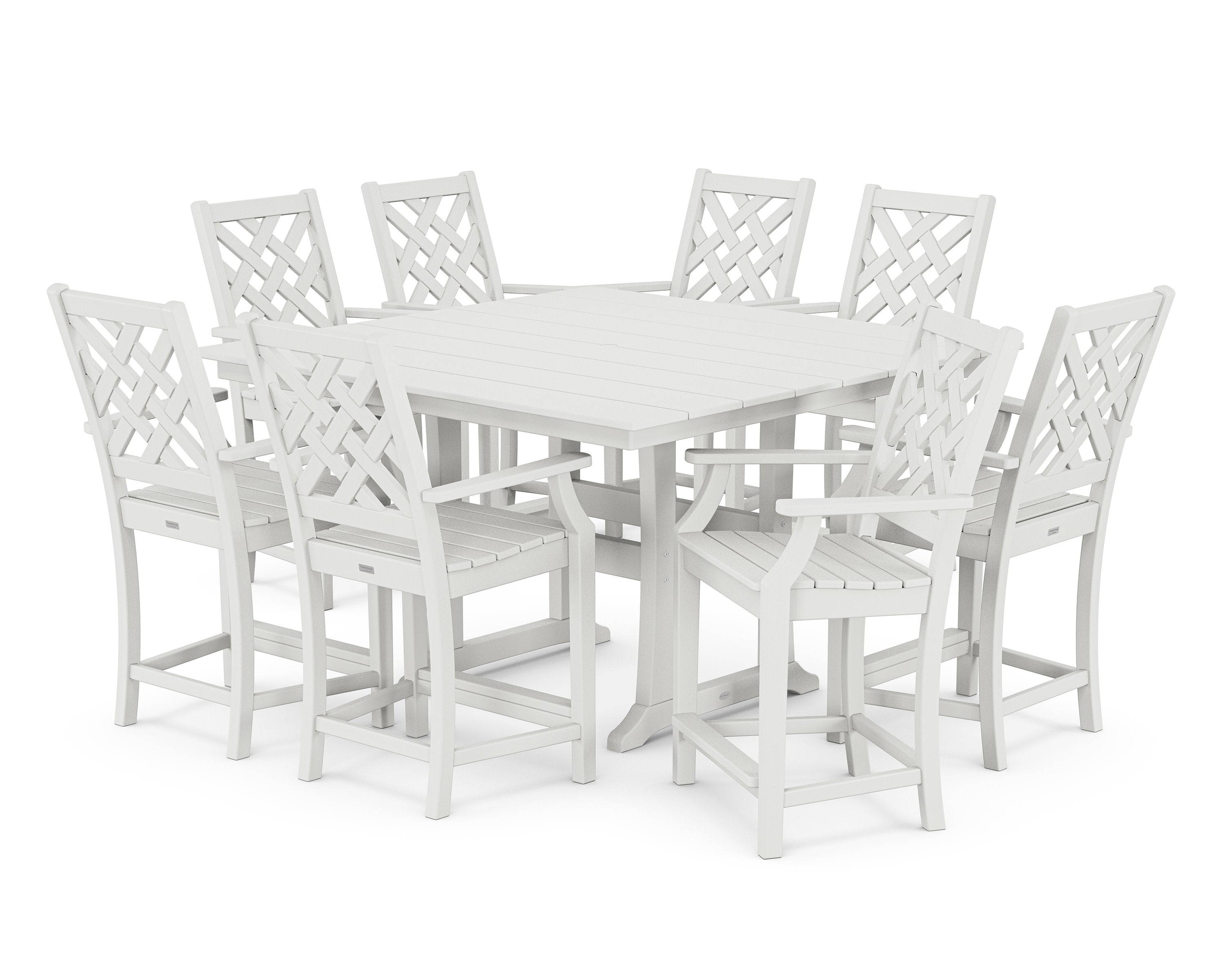 Wovendale 9-Piece Square Farmhouse Counter Set with Trestle Legs in White