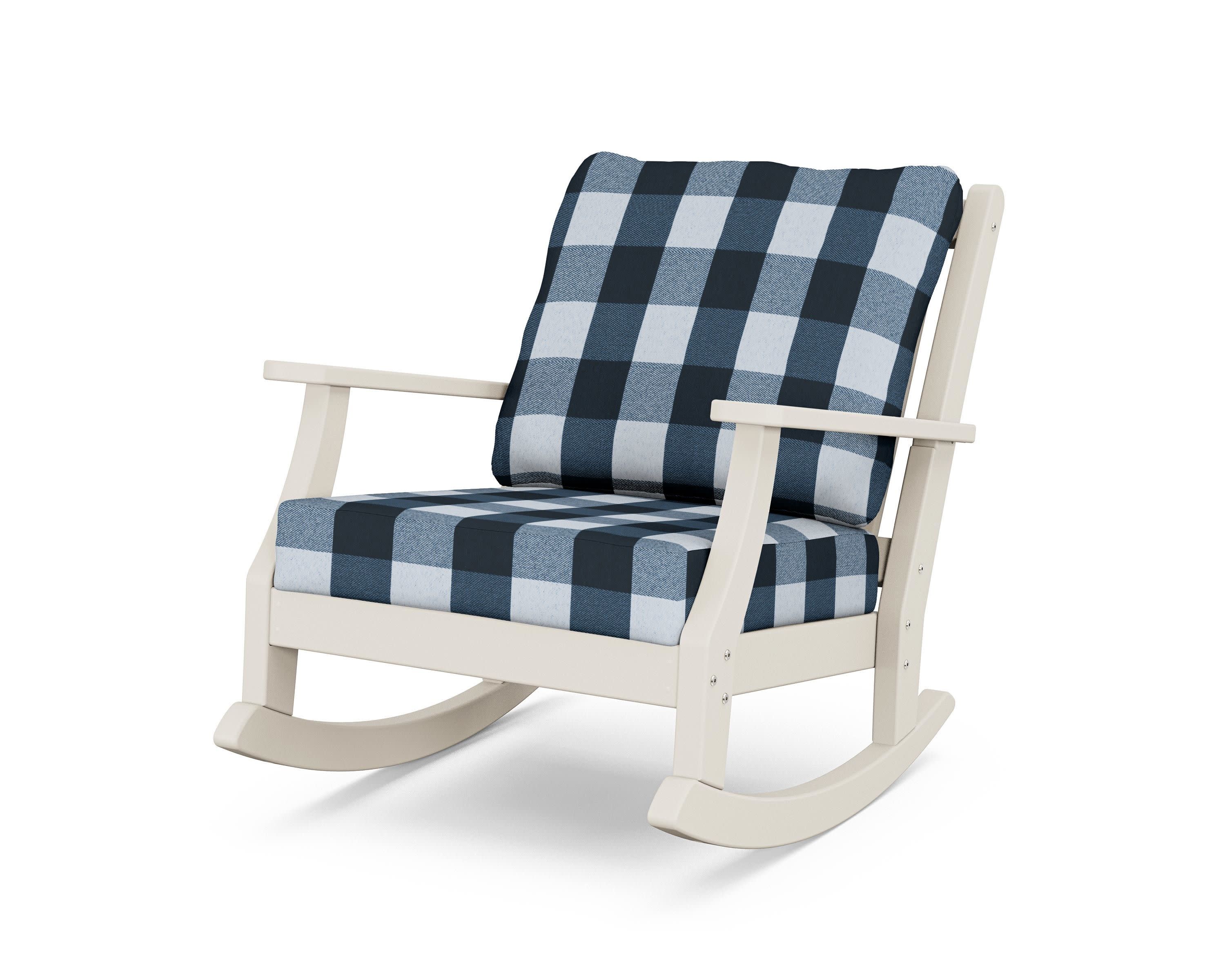 Wovendale Deep Seating Rocking Chair in Sand / Buffalo Plaid Marine Indigo