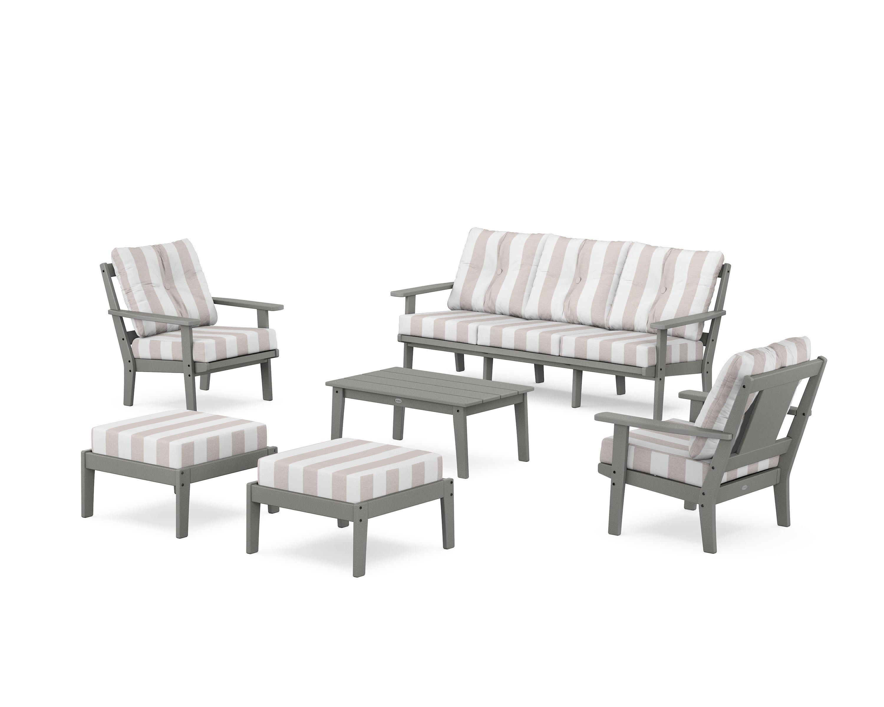 Prairie 6-Piece Lounge Sofa Set in Slate Grey / Cabana Stripe Dune Burlap