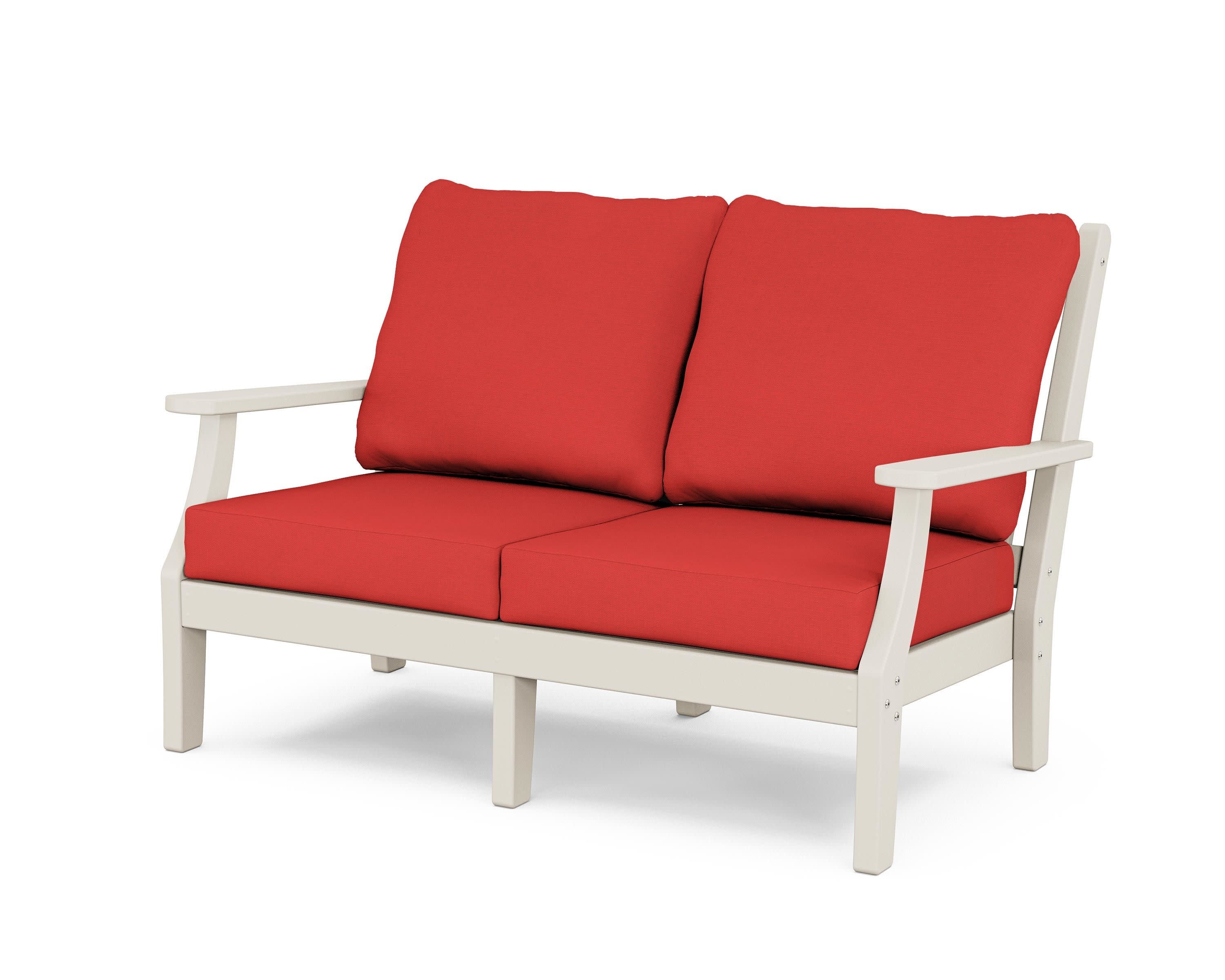 Wovendale Deep Seating Loveseat in Sand / Crimson Linen