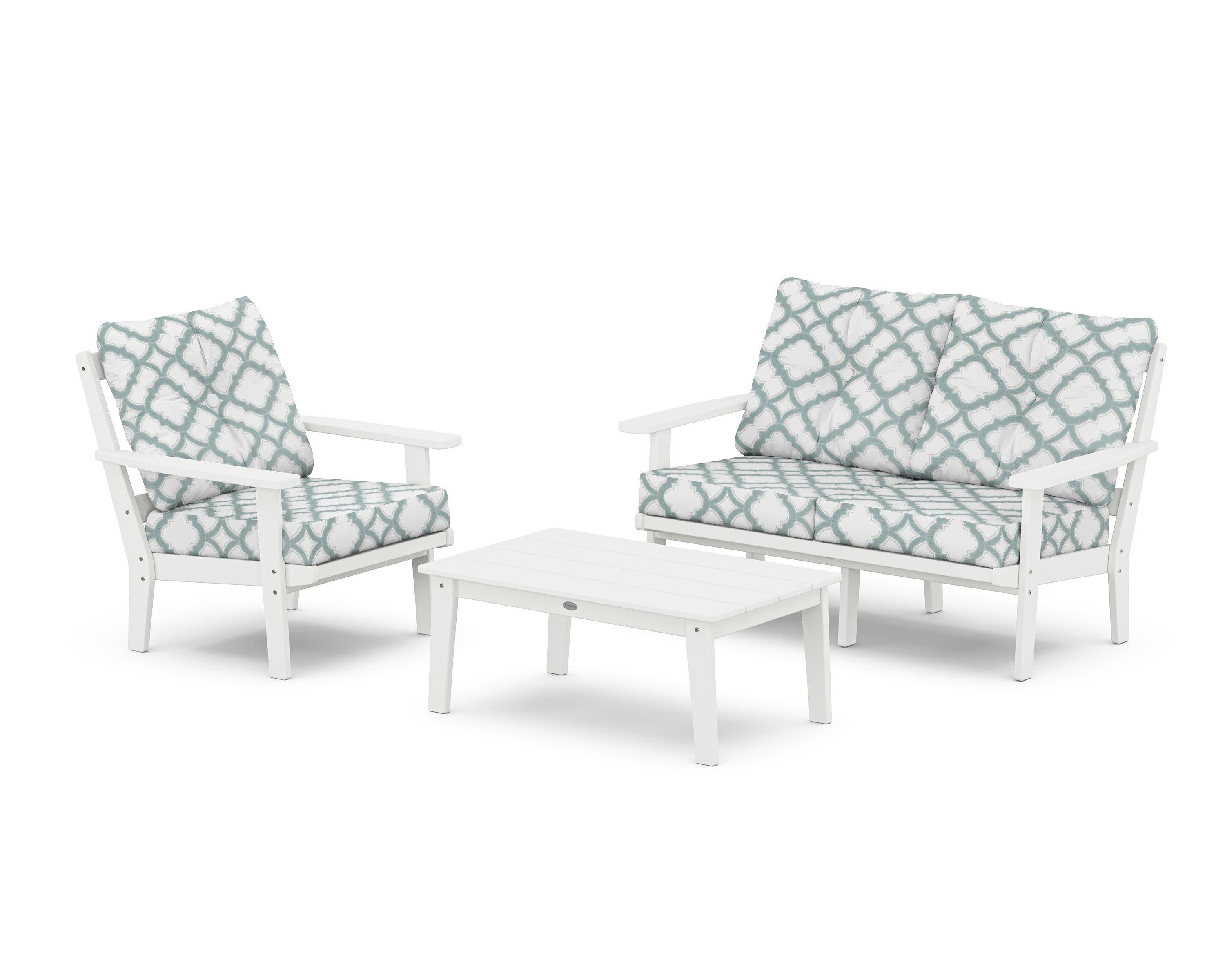 Prairie 3-Piece Deep Seating Set with Loveseat in White / Trellis Glacier Spa