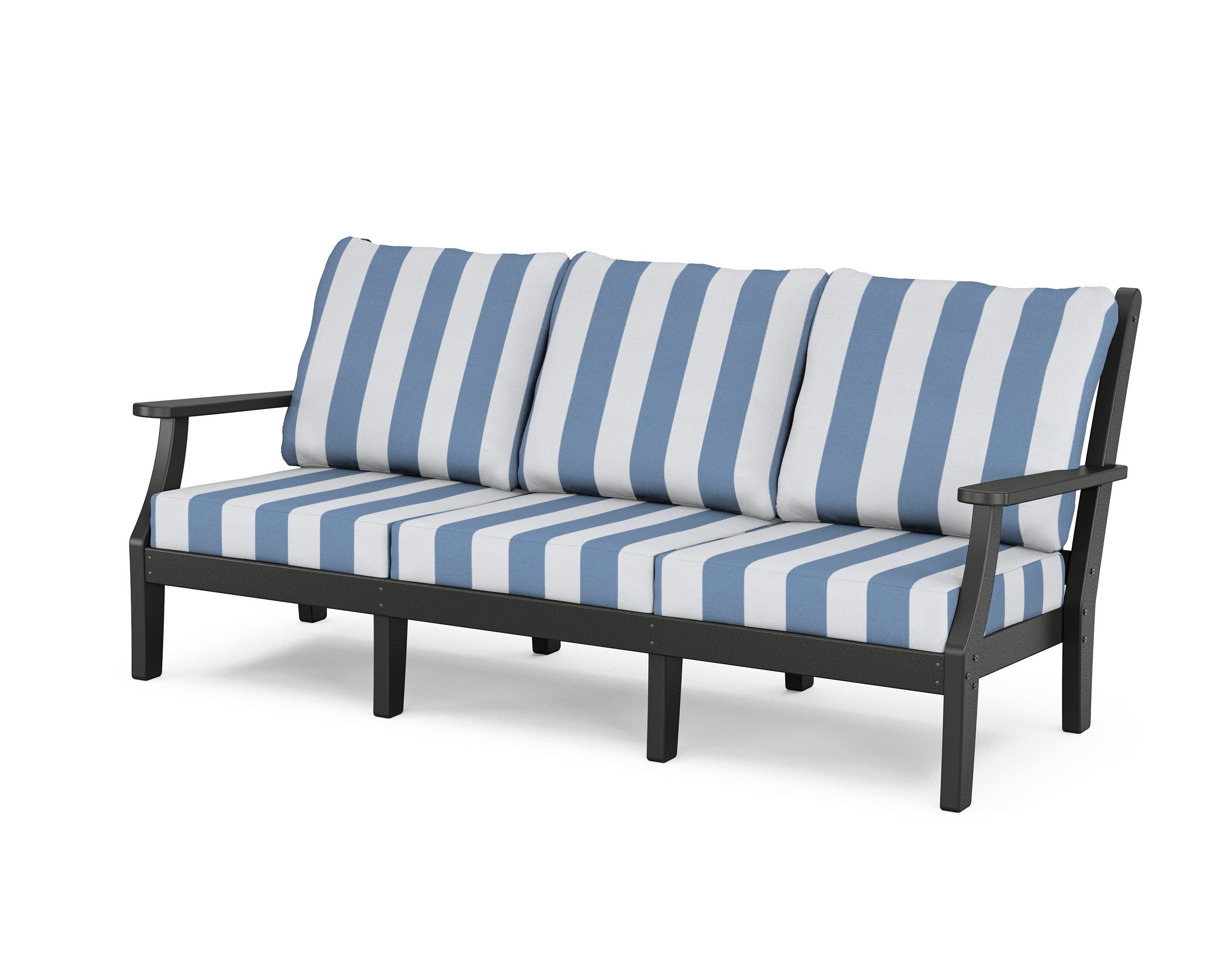 Wovendale Deep Seating Sofa in Black / Cabana Stripe Sky Blue