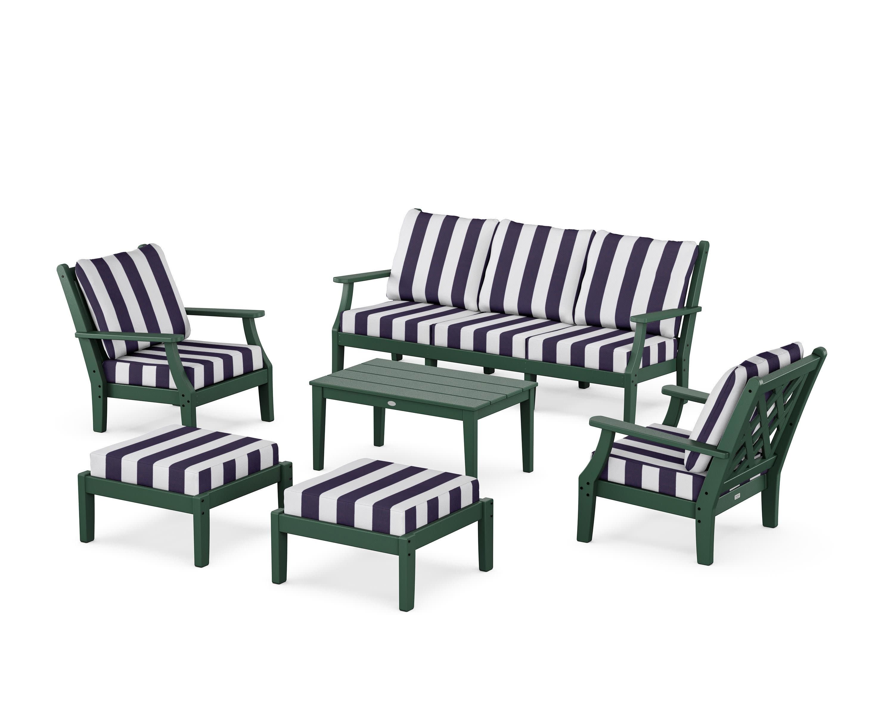Wovendale 6-Piece Lounge Sofa Set in Green / Cabana Stripe Navy