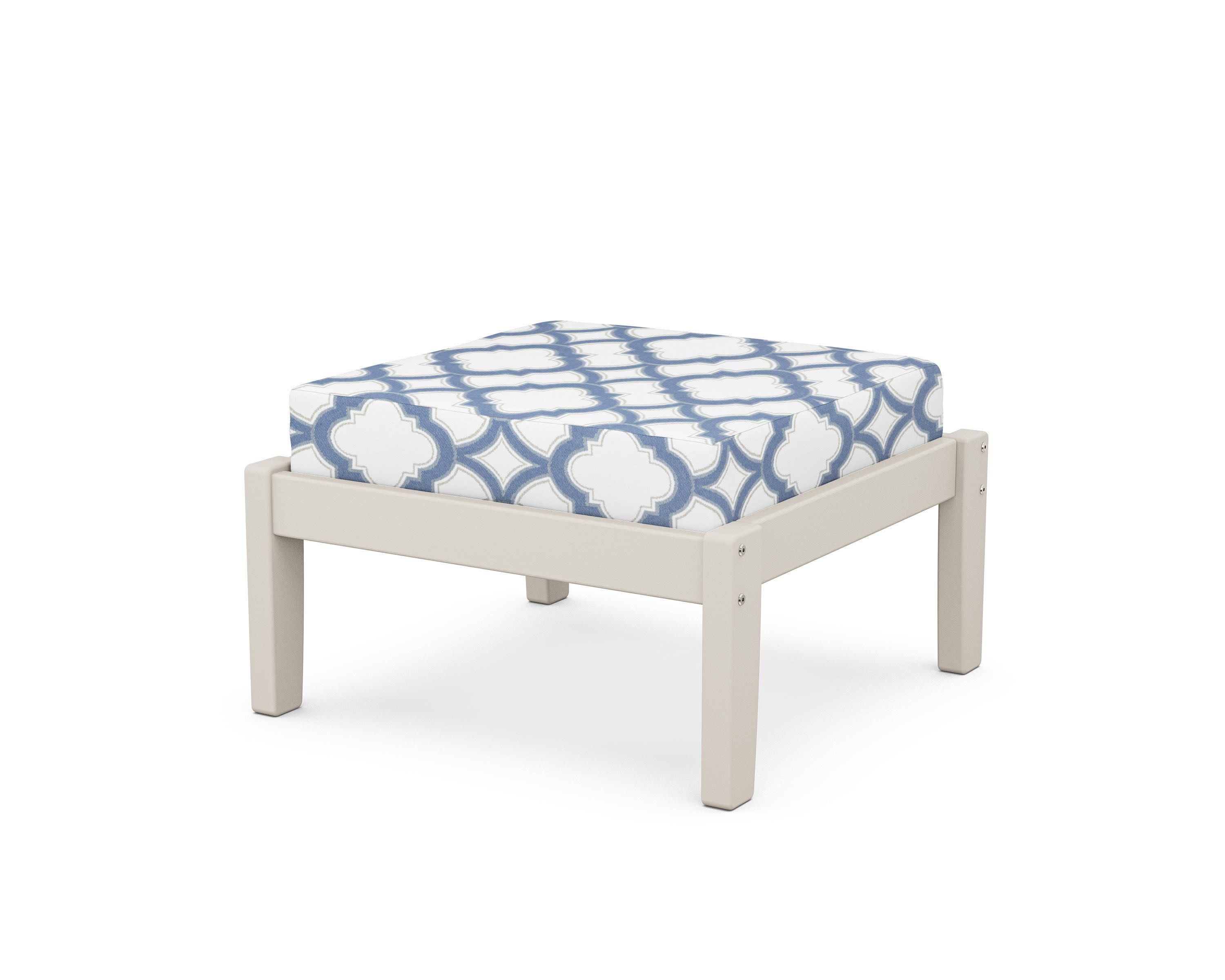 Deep Seating Ottoman in Sand / Trellis Sky Blue