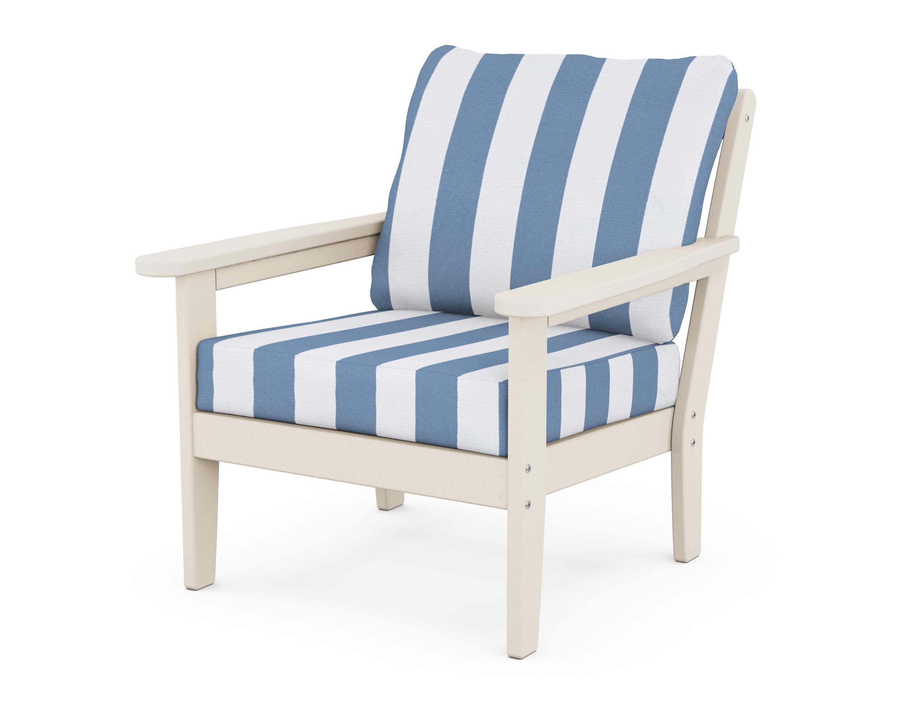 Cottage Deep Seating Chair in Sand / Cabana Stripe Sky Blue